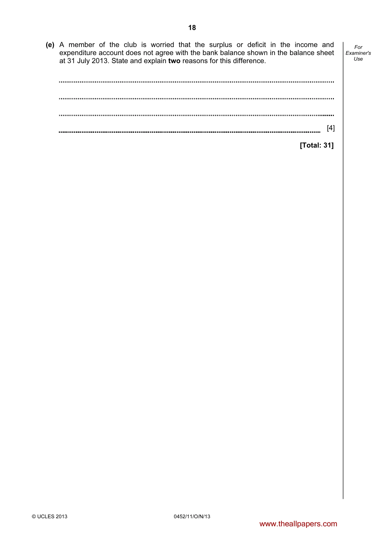 Cambridge IGCSE Accounting 0452 2013 Oct/Nov Paper 1 · Variant 1 question paper, page 18 of 20