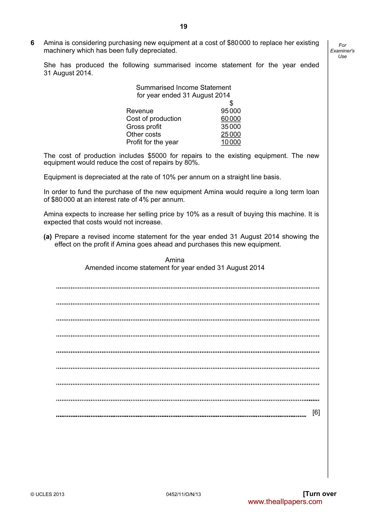 Cambridge IGCSE Accounting 0452 2013 Oct/Nov Paper 1 · Variant 1 question paper, page 19 of 20