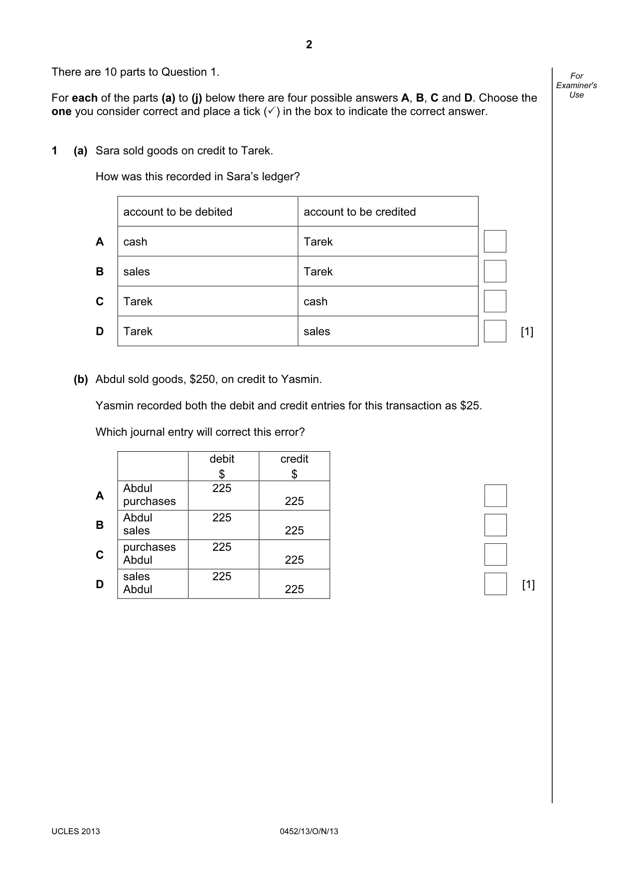 Cambridge IGCSE Accounting 0452 2013 Oct/Nov Paper 1 · Variant 3 question paper, page 2 of 20