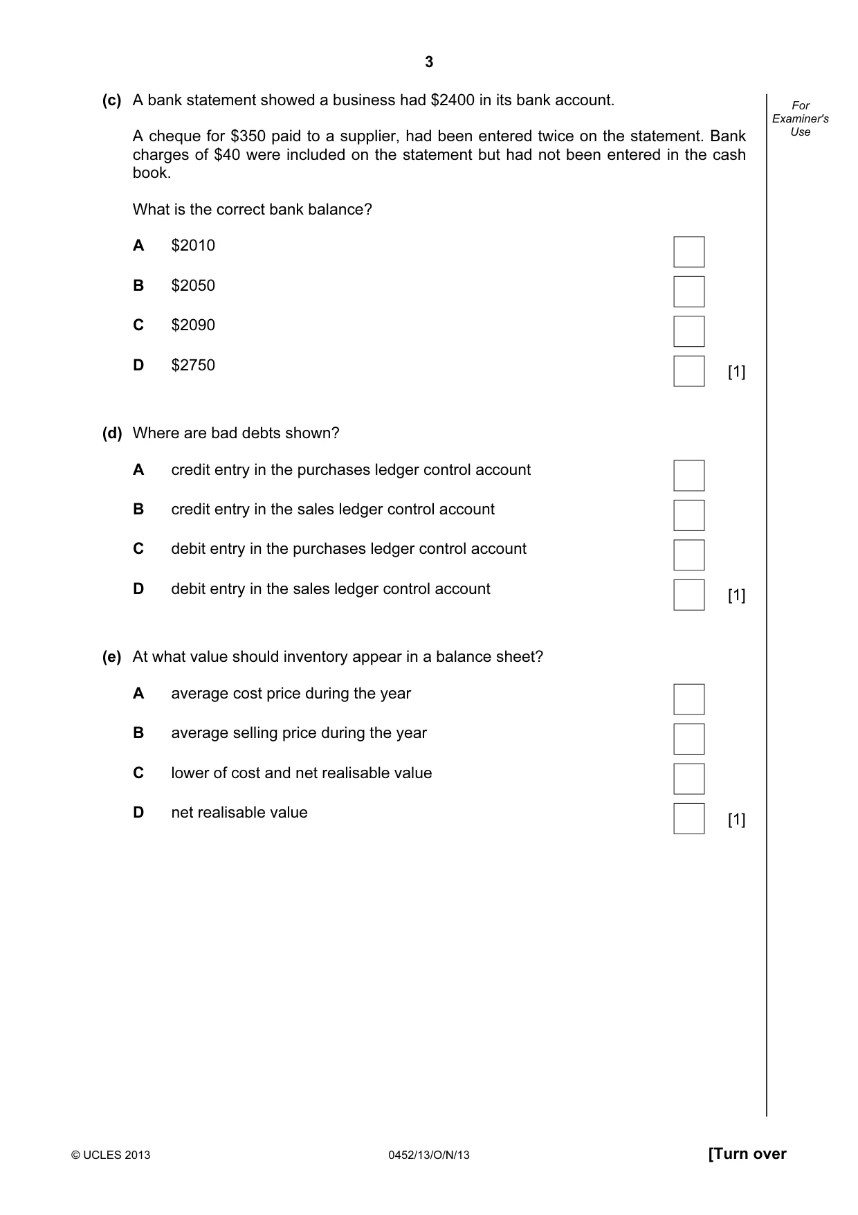 Cambridge IGCSE Accounting 0452 2013 Oct/Nov Paper 1 · Variant 3 question paper, page 3 of 20
