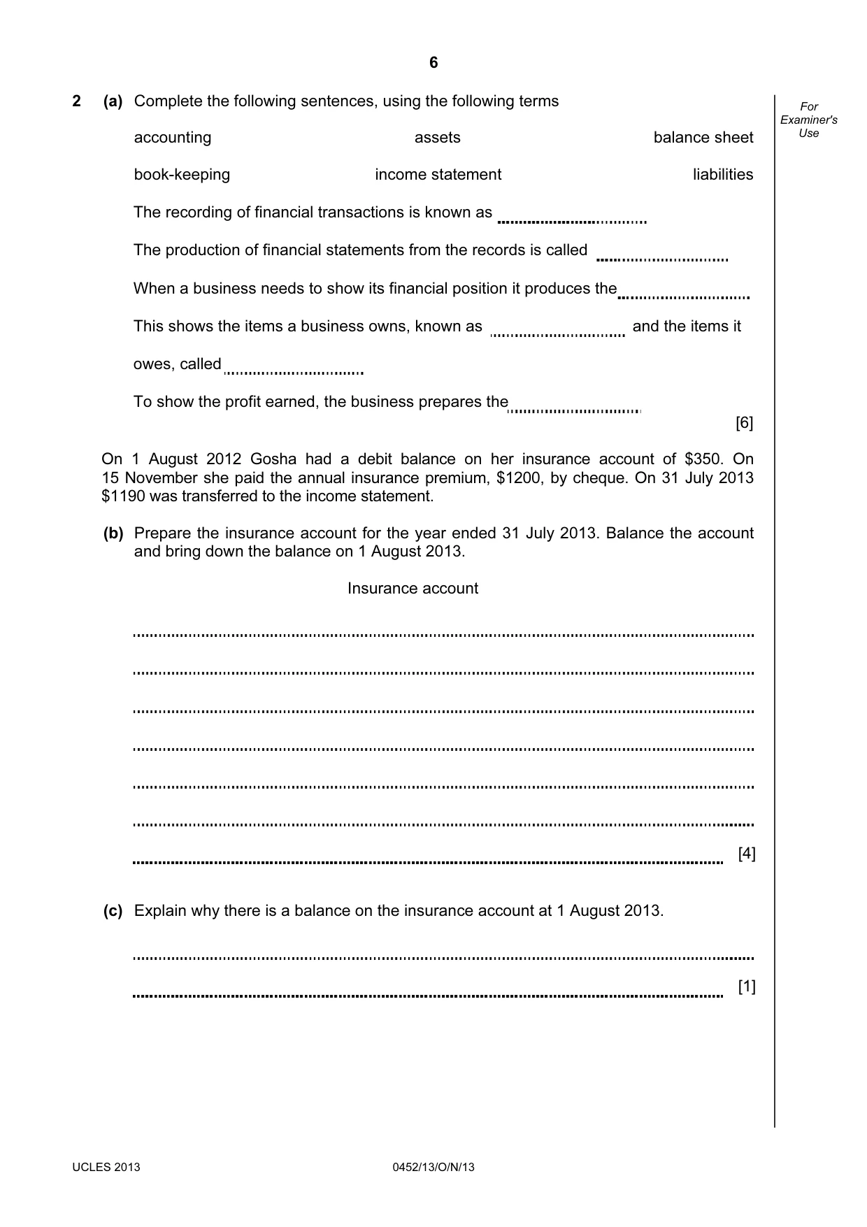 Cambridge IGCSE Accounting 0452 2013 Oct/Nov Paper 1 · Variant 3 question paper, page 6 of 20