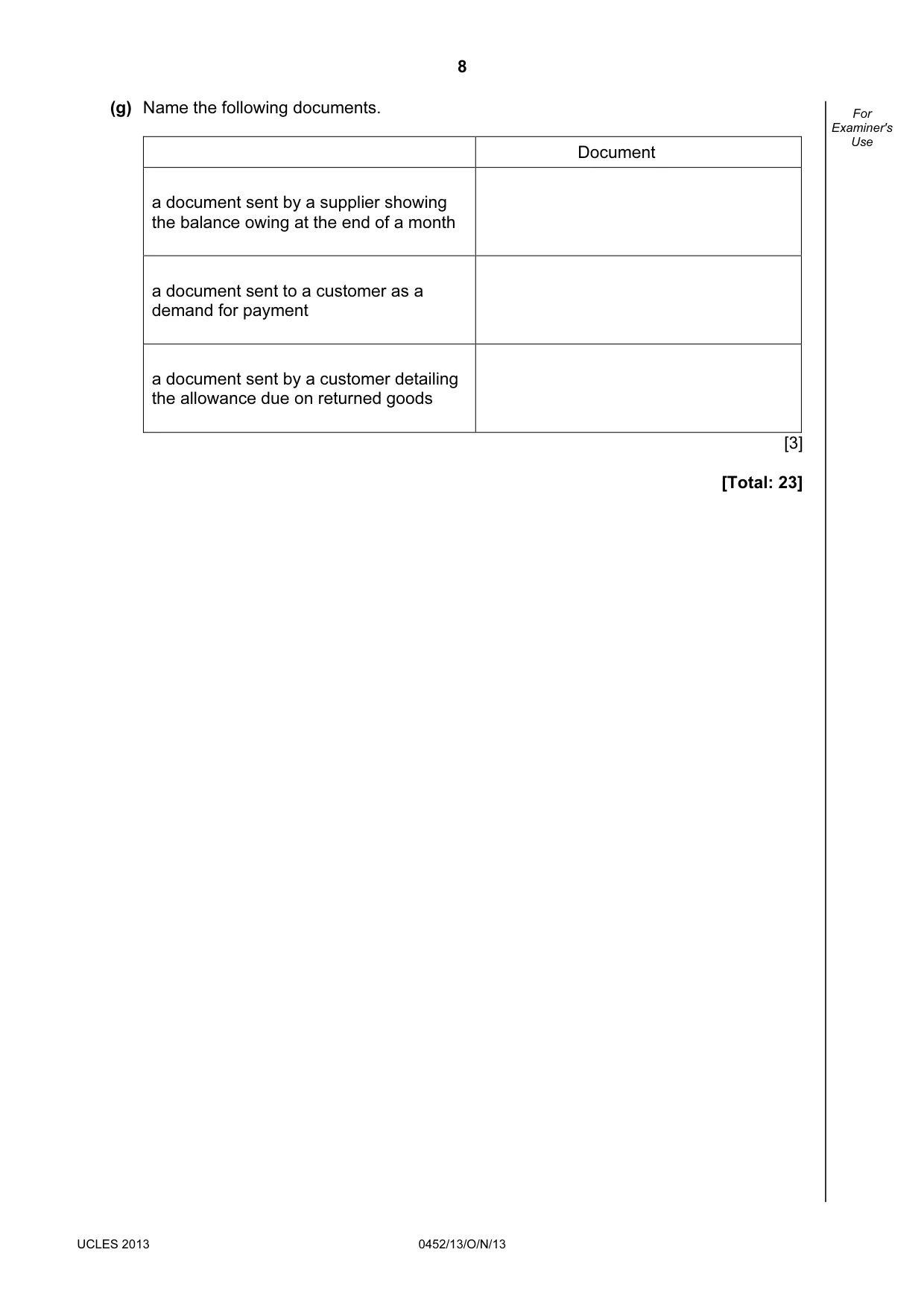 Cambridge IGCSE Accounting 0452 2013 Oct/Nov Paper 1 · Variant 3 question paper, page 8 of 20