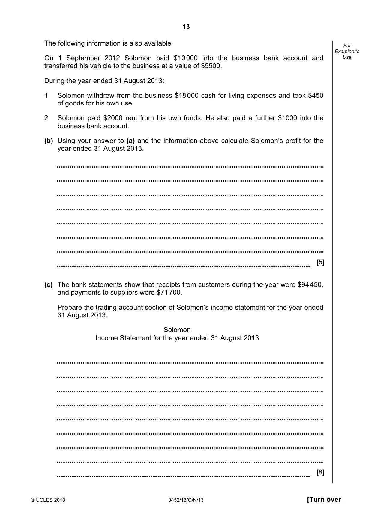 Cambridge IGCSE Accounting 0452 2013 Oct/Nov Paper 1 · Variant 3 question paper, page 13 of 20