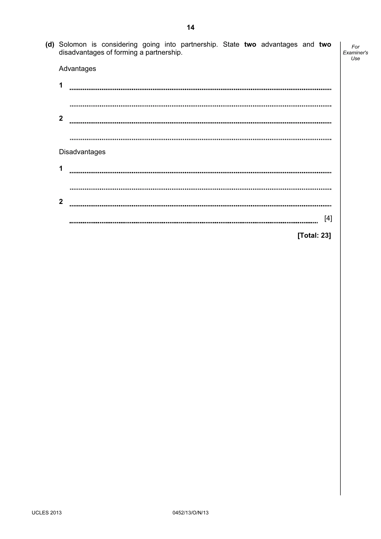 Cambridge IGCSE Accounting 0452 2013 Oct/Nov Paper 1 · Variant 3 question paper, page 14 of 20