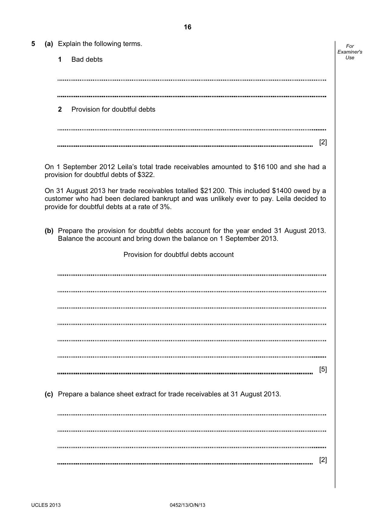 Cambridge IGCSE Accounting 0452 2013 Oct/Nov Paper 1 · Variant 3 question paper, page 16 of 20