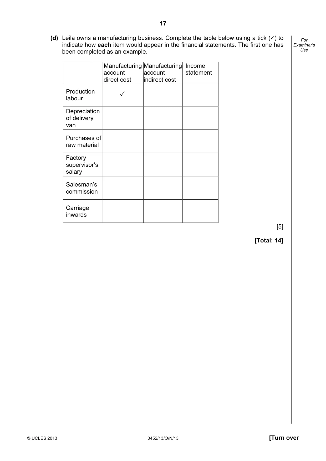 Cambridge IGCSE Accounting 0452 2013 Oct/Nov Paper 1 · Variant 3 question paper, page 17 of 20