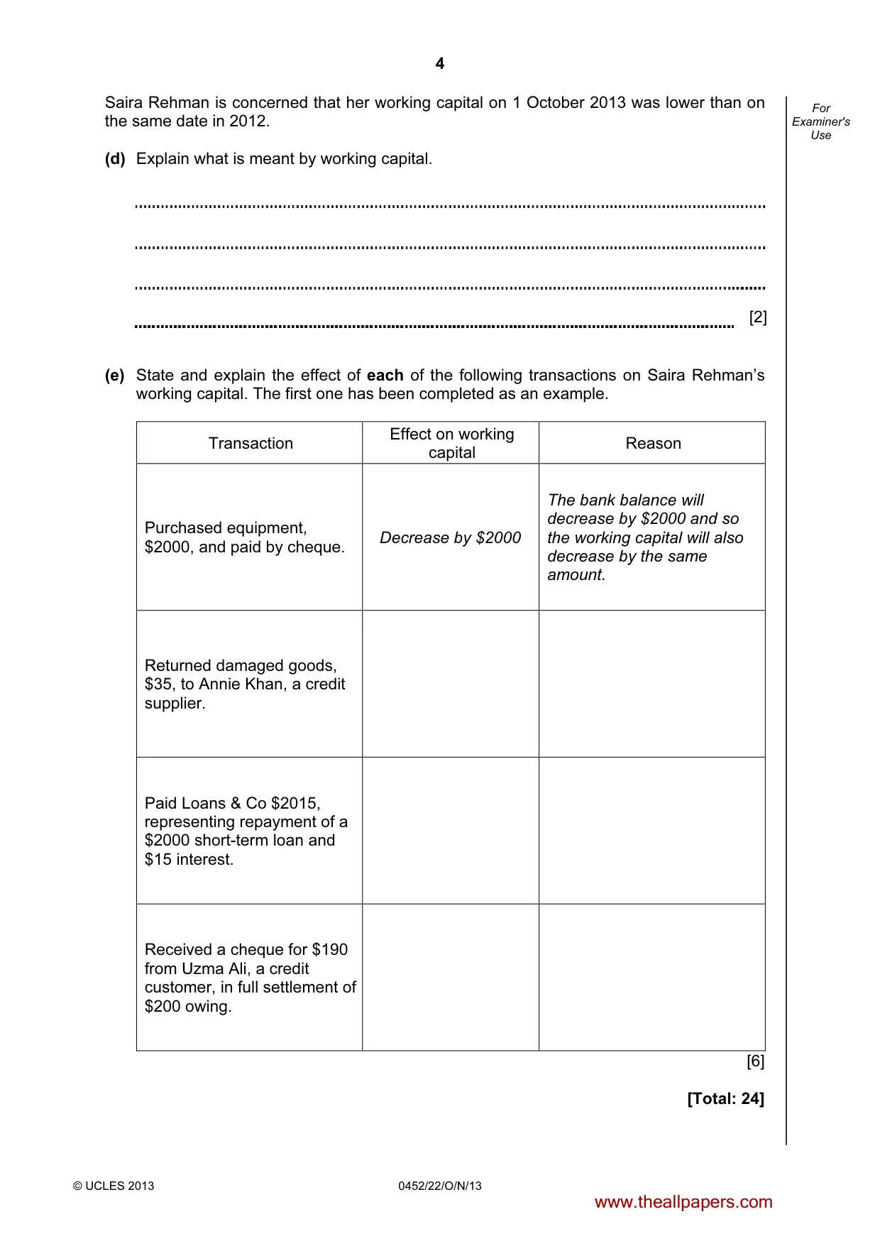 Cambridge IGCSE Accounting 0452 2013 Oct/Nov Paper 2 · Variant 2 question paper, page 4 of 20