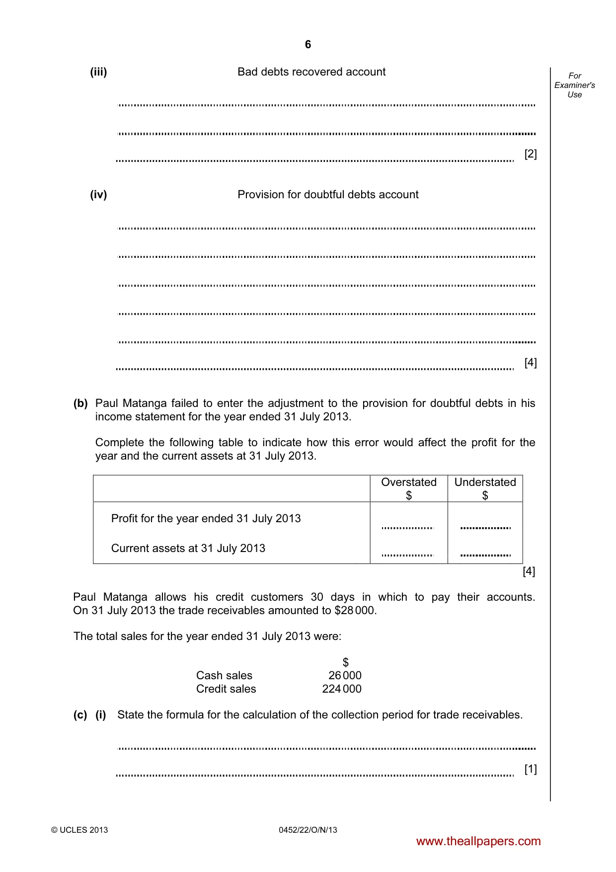 Cambridge IGCSE Accounting 0452 2013 Oct/Nov Paper 2 · Variant 2 question paper, page 6 of 20