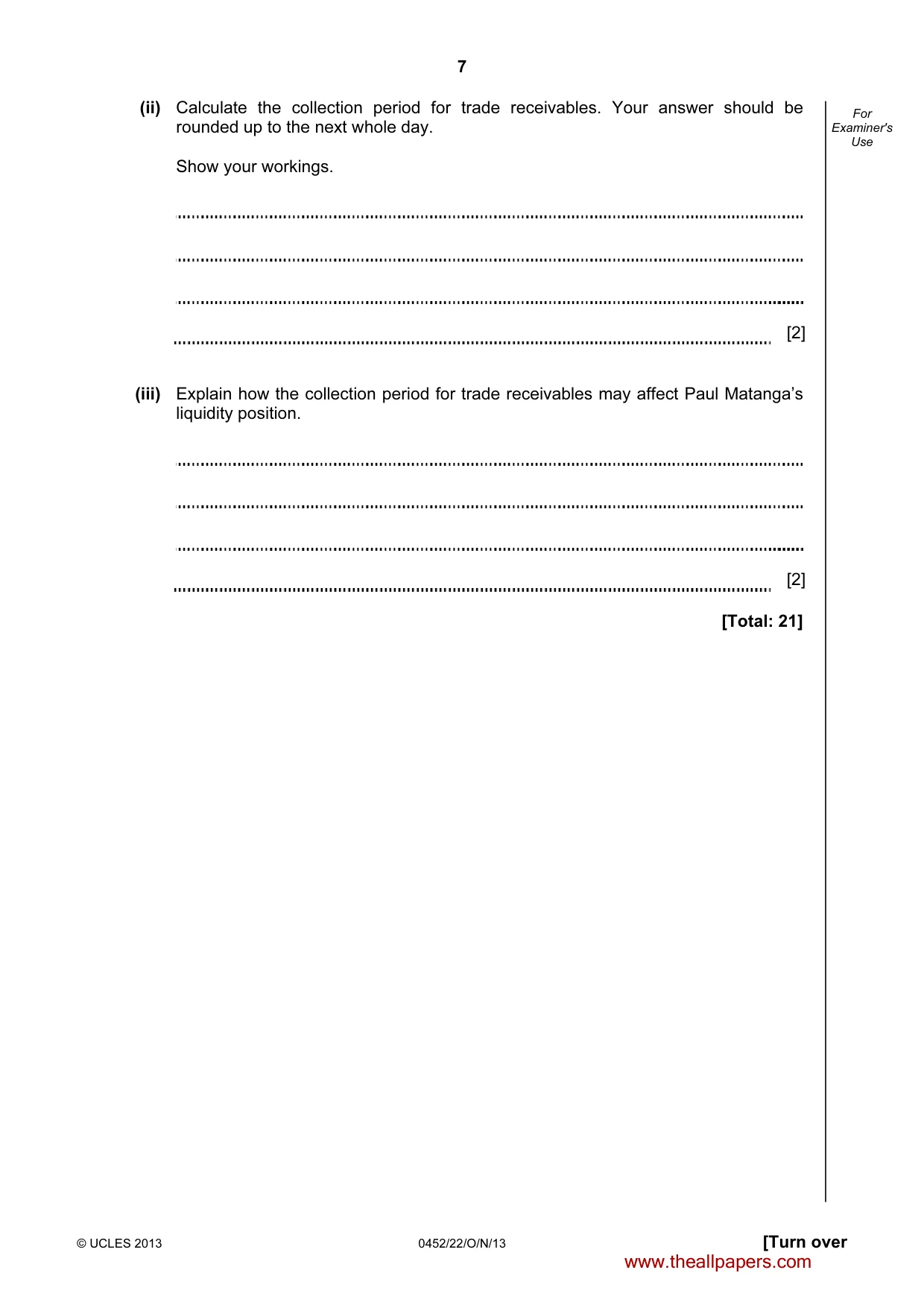 Cambridge IGCSE Accounting 0452 2013 Oct/Nov Paper 2 · Variant 2 question paper, page 7 of 20