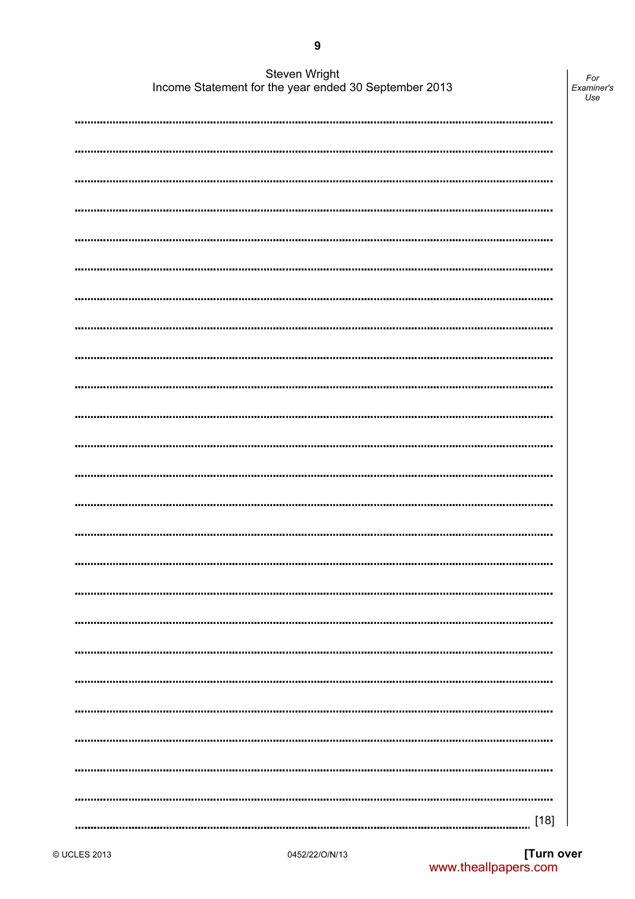 Cambridge IGCSE Accounting 0452 2013 Oct/Nov Paper 2 · Variant 2 question paper, page 9 of 20