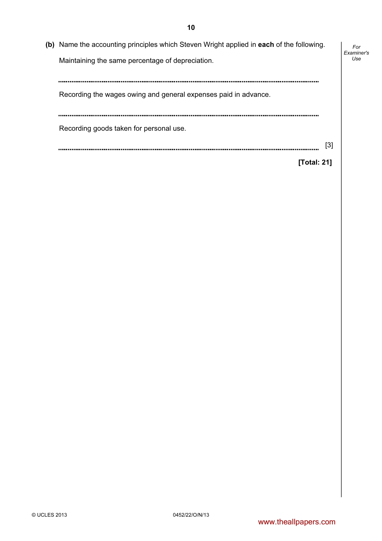 Cambridge IGCSE Accounting 0452 2013 Oct/Nov Paper 2 · Variant 2 question paper, page 10 of 20