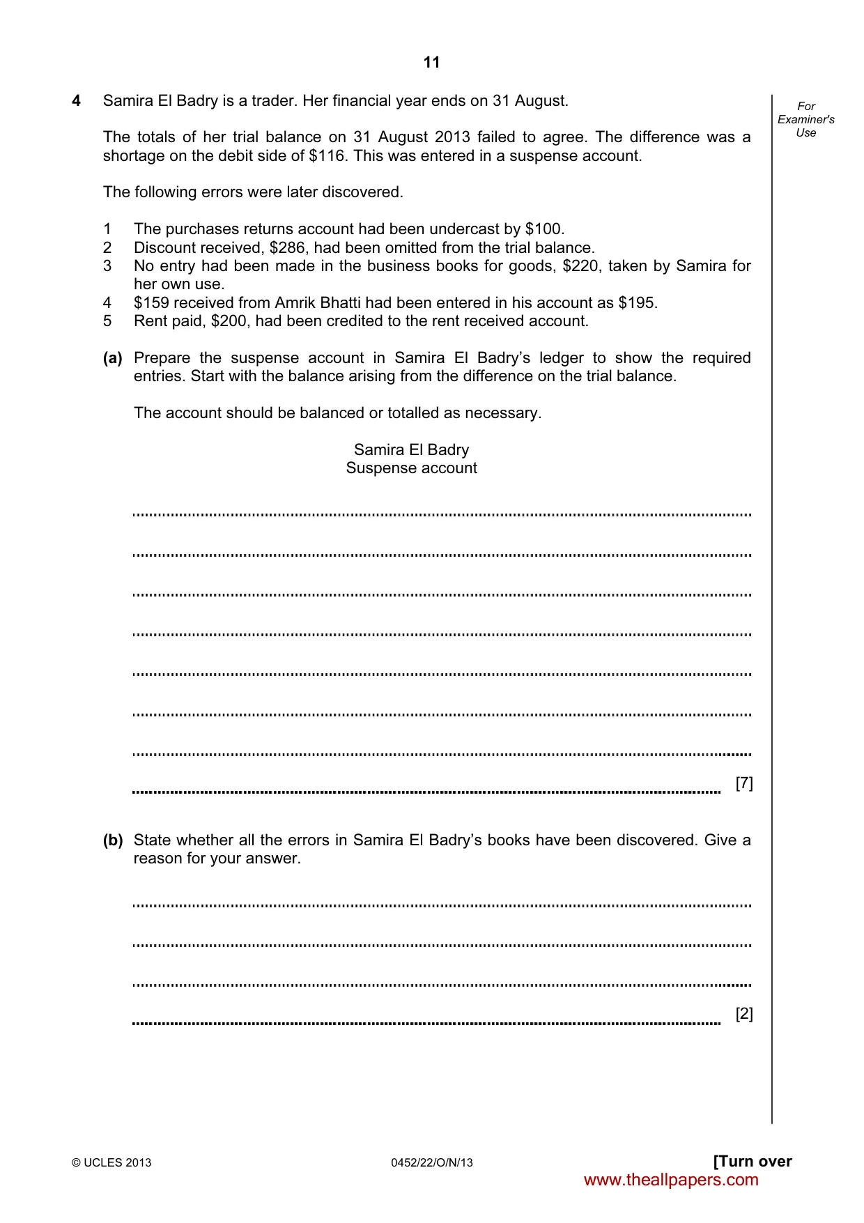 Cambridge IGCSE Accounting 0452 2013 Oct/Nov Paper 2 · Variant 2 question paper, page 11 of 20