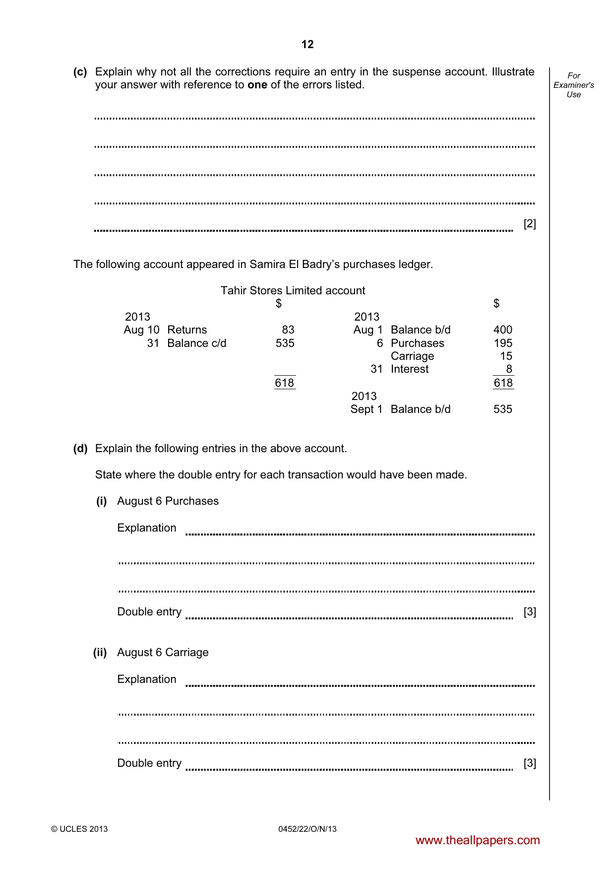 Cambridge IGCSE Accounting 0452 2013 Oct/Nov Paper 2 · Variant 2 question paper, page 12 of 20