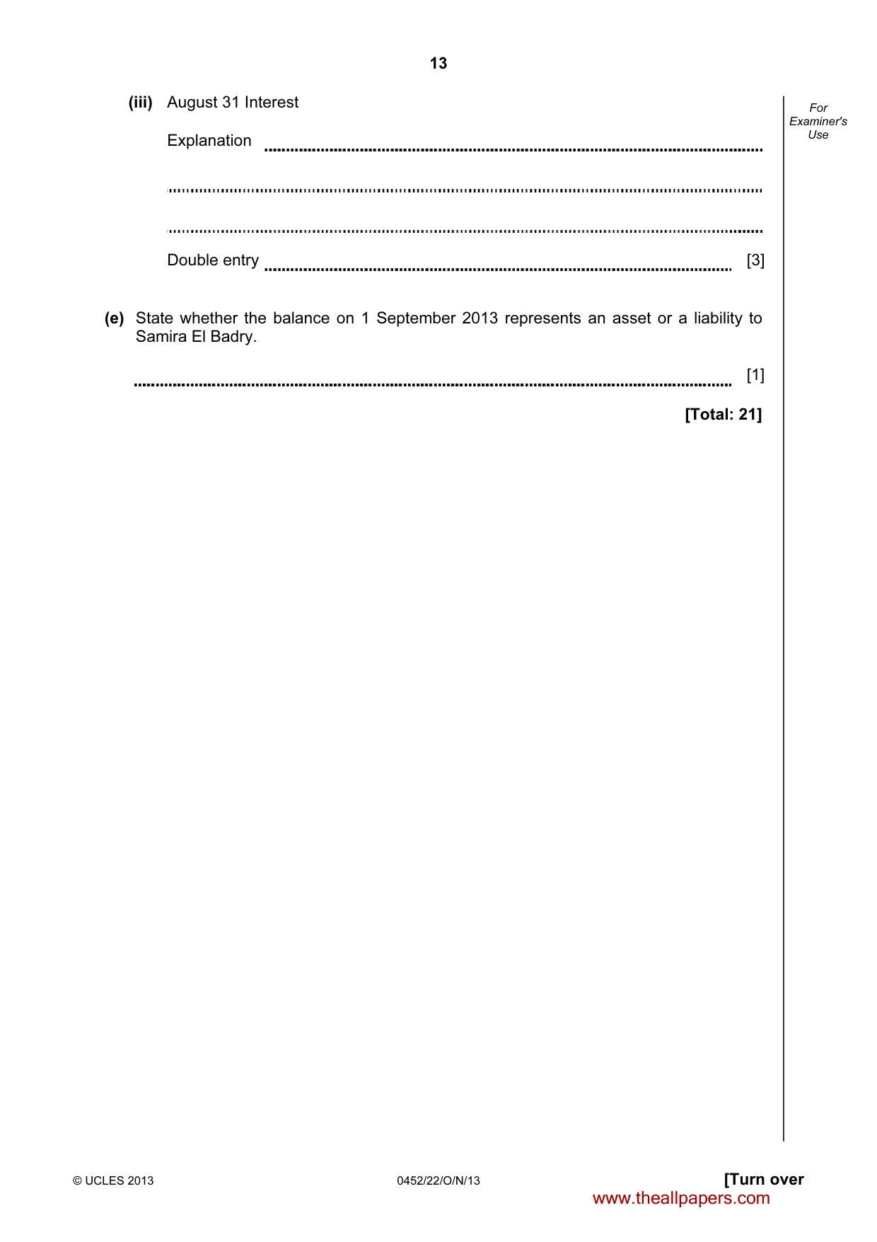 Cambridge IGCSE Accounting 0452 2013 Oct/Nov Paper 2 · Variant 2 question paper, page 13 of 20