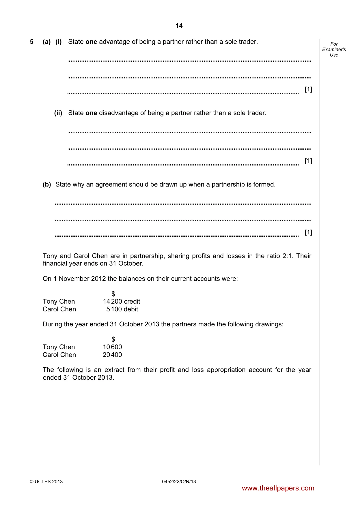 Cambridge IGCSE Accounting 0452 2013 Oct/Nov Paper 2 · Variant 2 question paper, page 14 of 20