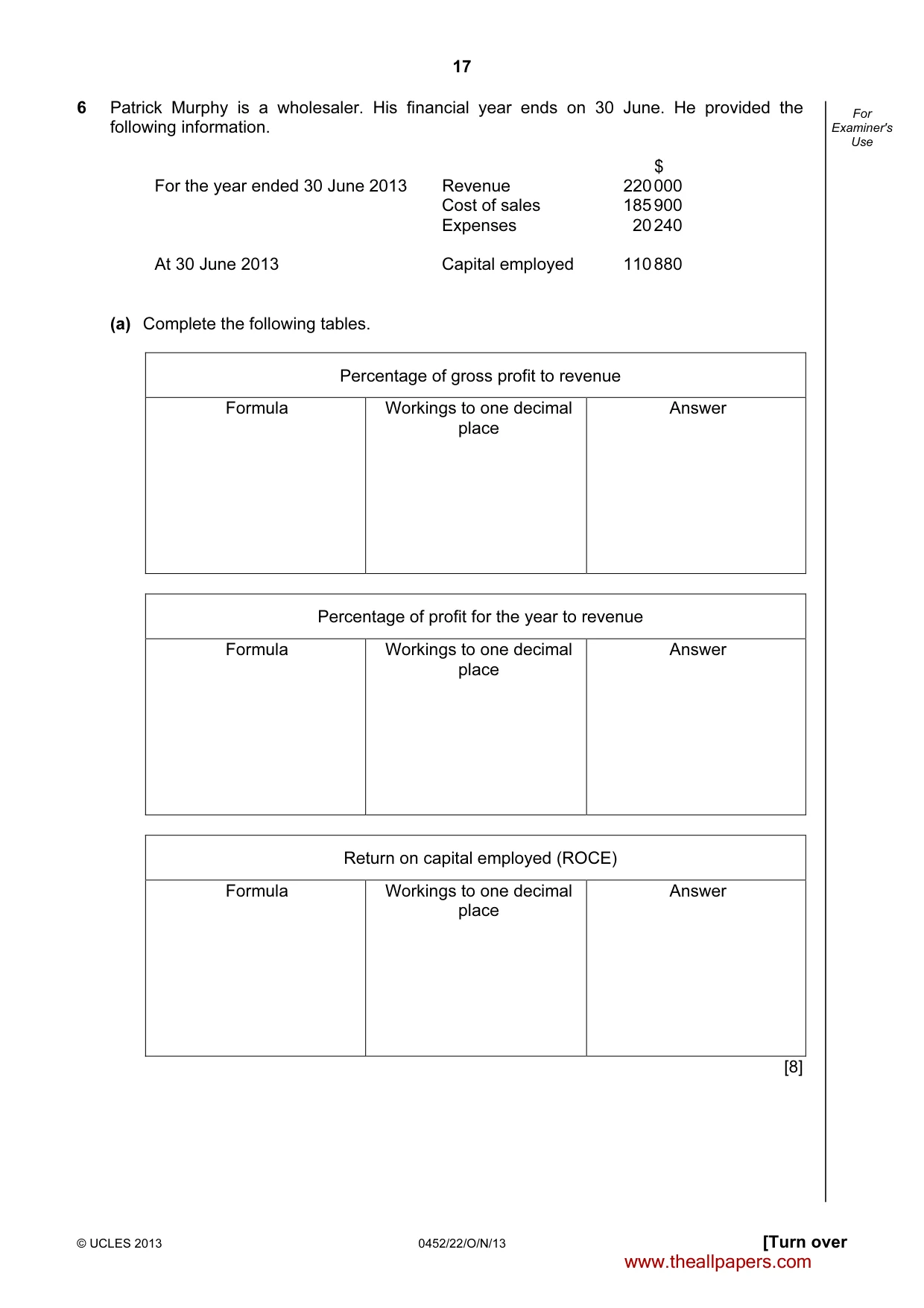 Cambridge IGCSE Accounting 0452 2013 Oct/Nov Paper 2 · Variant 2 question paper, page 17 of 20