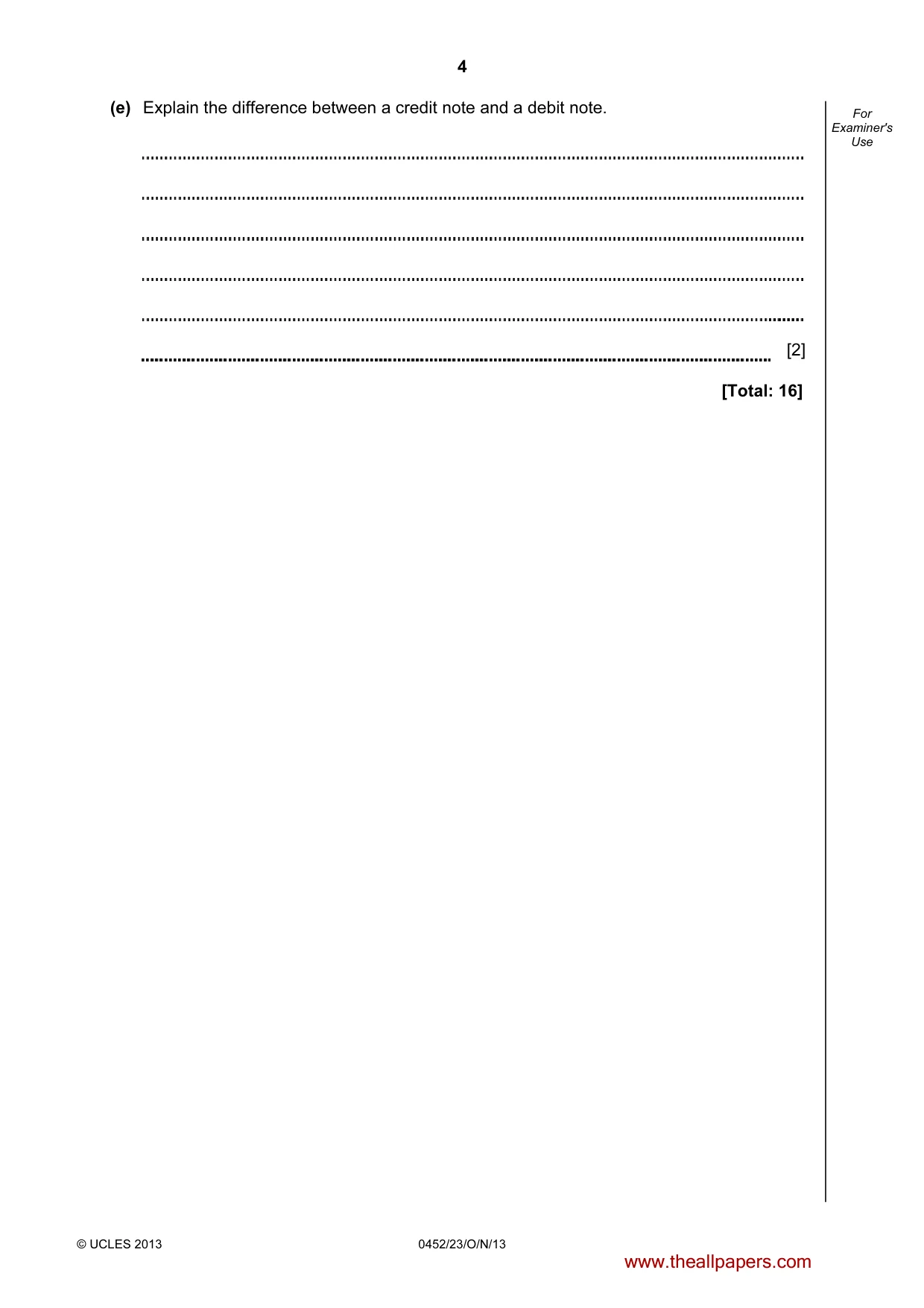 Cambridge IGCSE Accounting 0452 2013 Oct/Nov Paper 2 · Variant 3 question paper, page 4 of 20