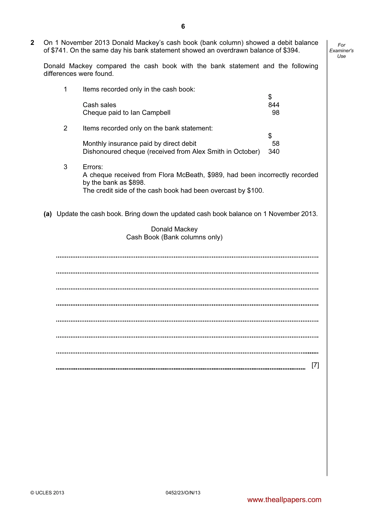 Cambridge IGCSE Accounting 0452 2013 Oct/Nov Paper 2 · Variant 3 question paper, page 6 of 20