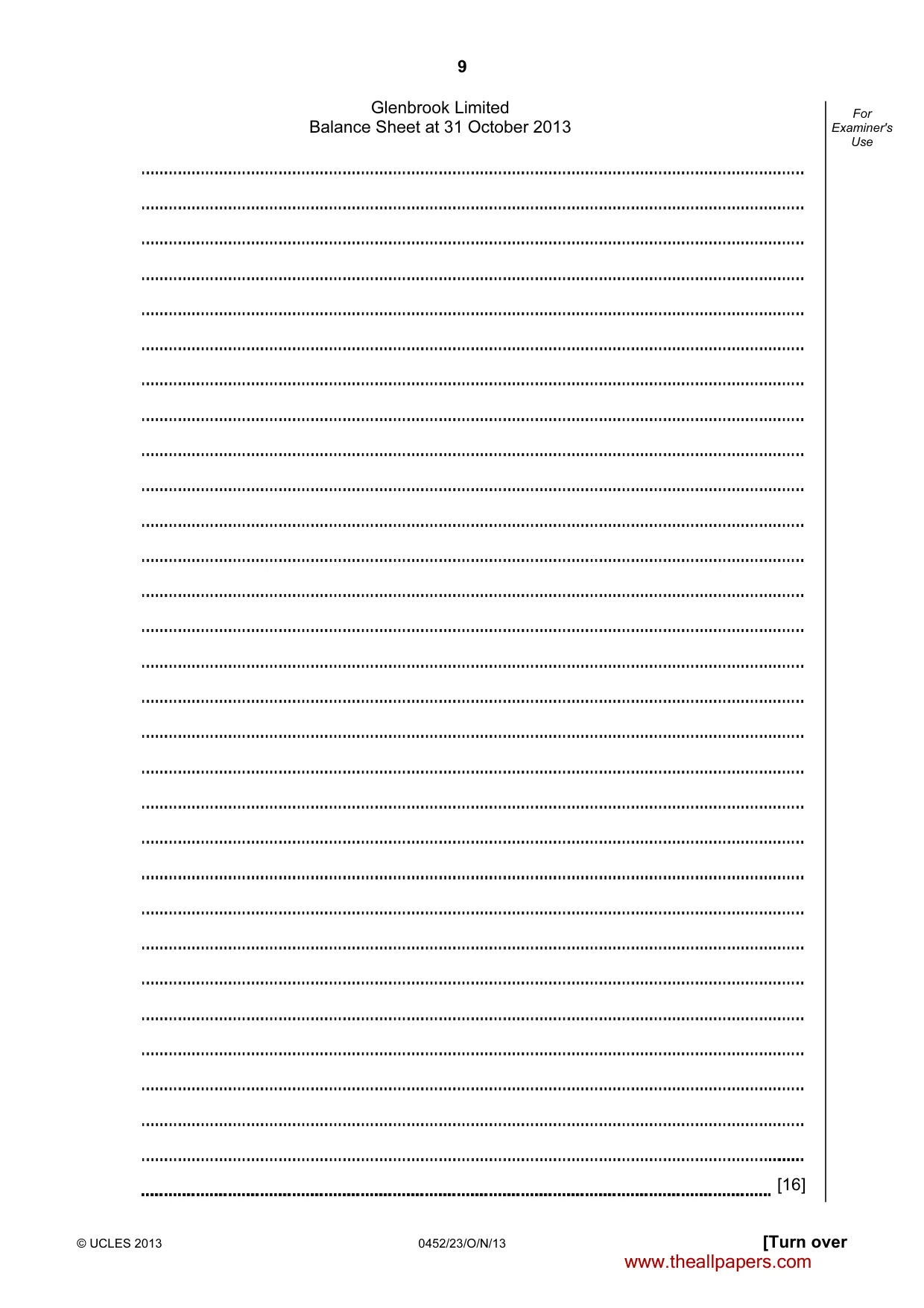 Cambridge IGCSE Accounting 0452 2013 Oct/Nov Paper 2 · Variant 3 question paper, page 9 of 20