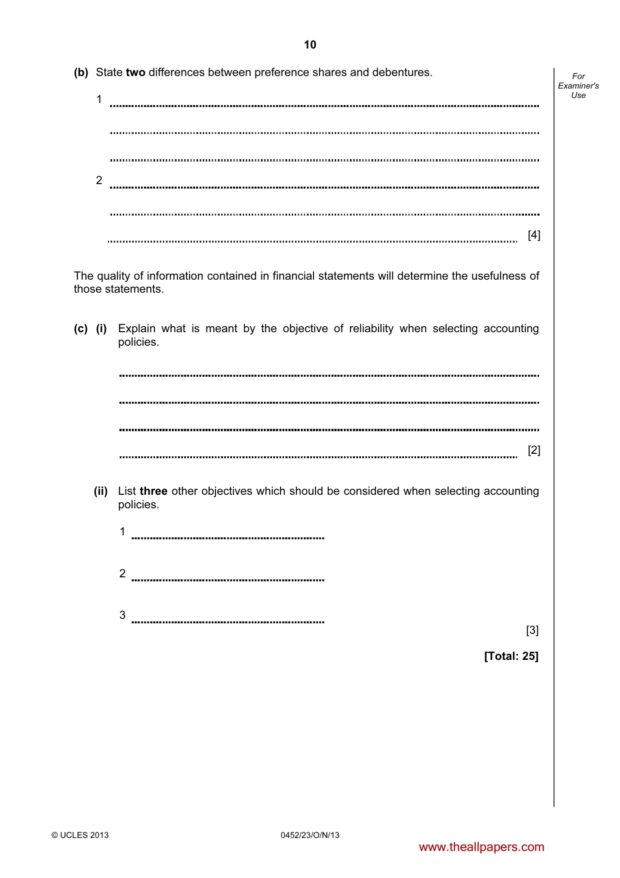 Cambridge IGCSE Accounting 0452 2013 Oct/Nov Paper 2 · Variant 3 question paper, page 10 of 20