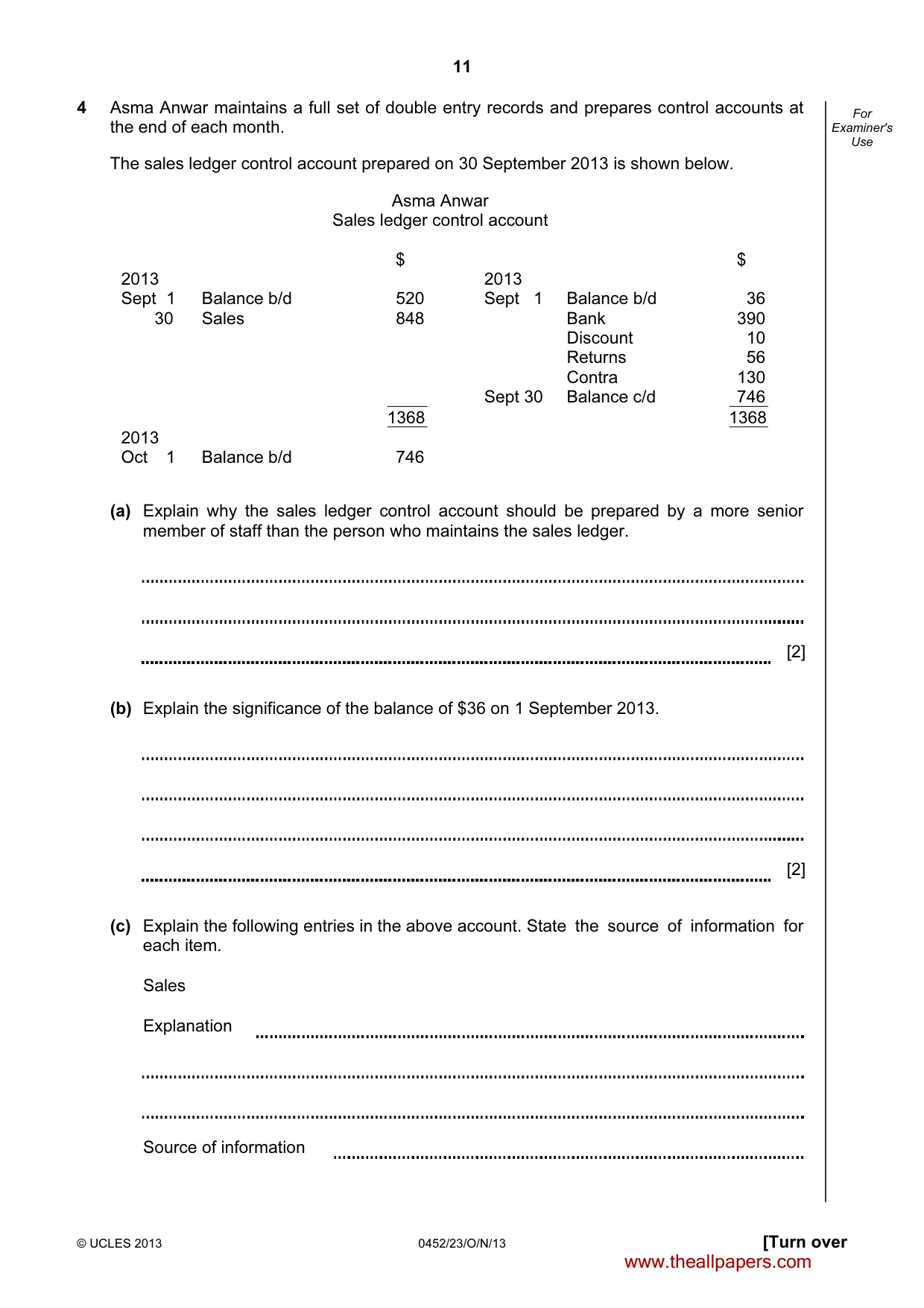 Cambridge IGCSE Accounting 0452 2013 Oct/Nov Paper 2 · Variant 3 question paper, page 11 of 20