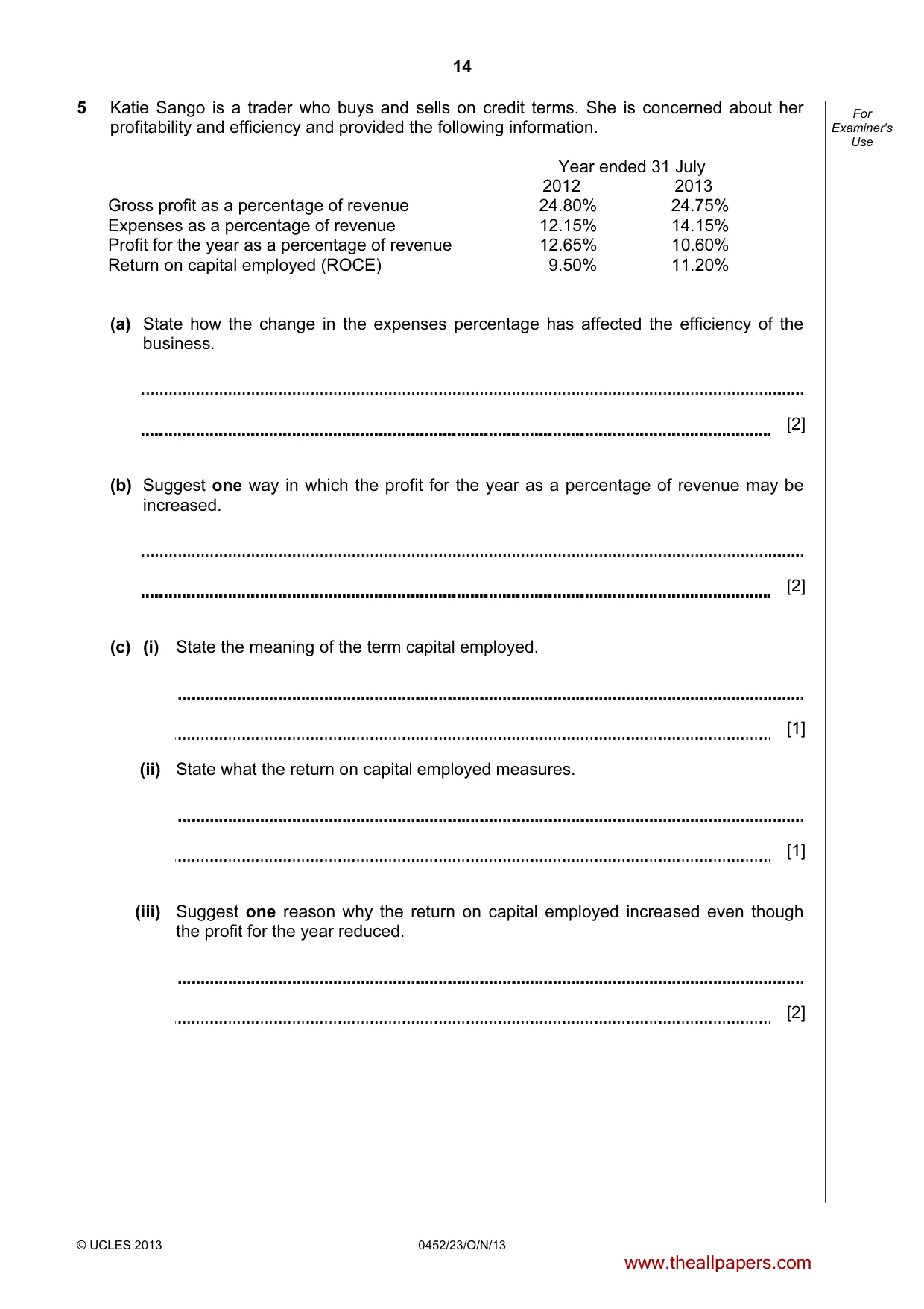Cambridge IGCSE Accounting 0452 2013 Oct/Nov Paper 2 · Variant 3 question paper, page 14 of 20