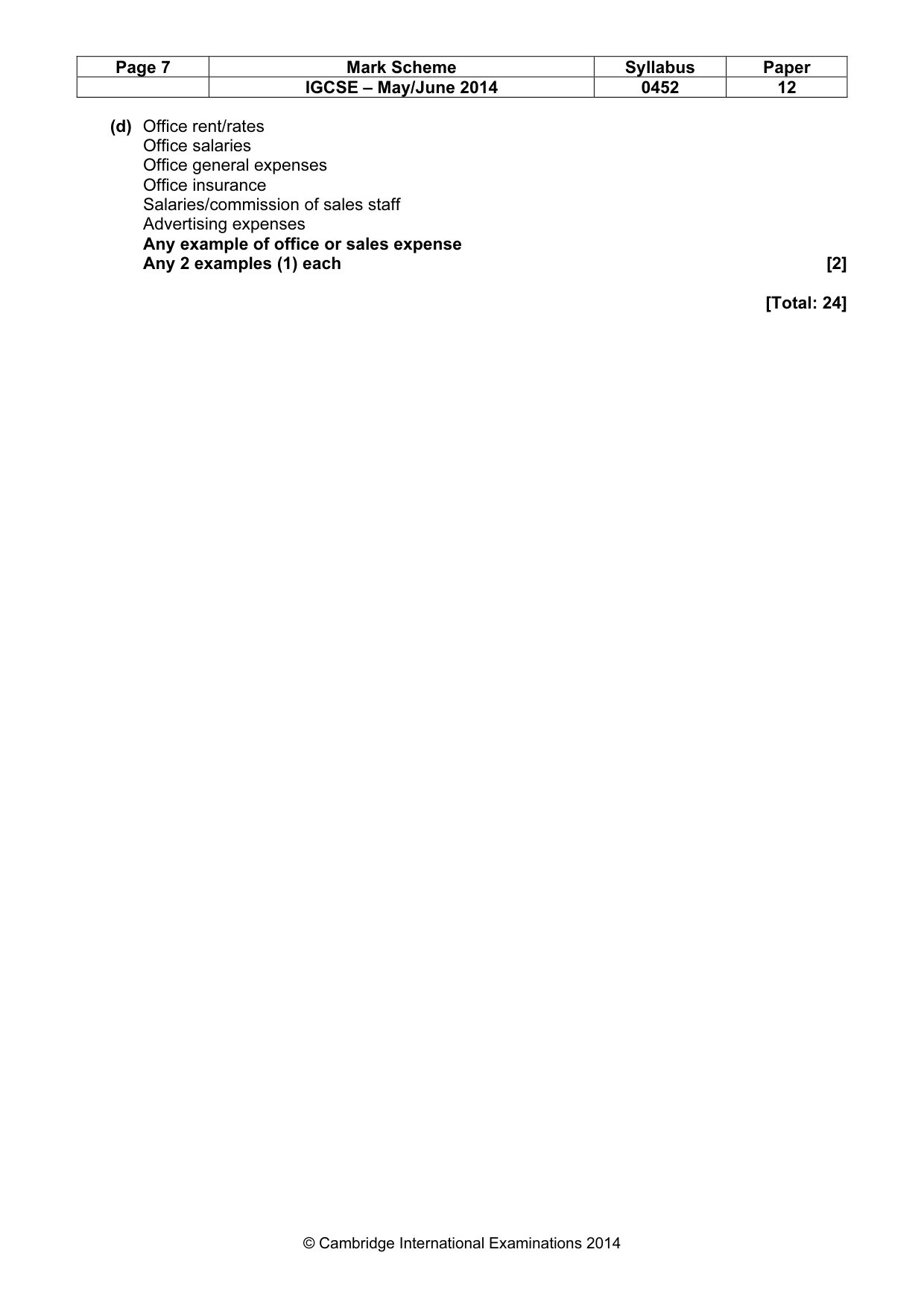 Mark scheme, page 7 of 9