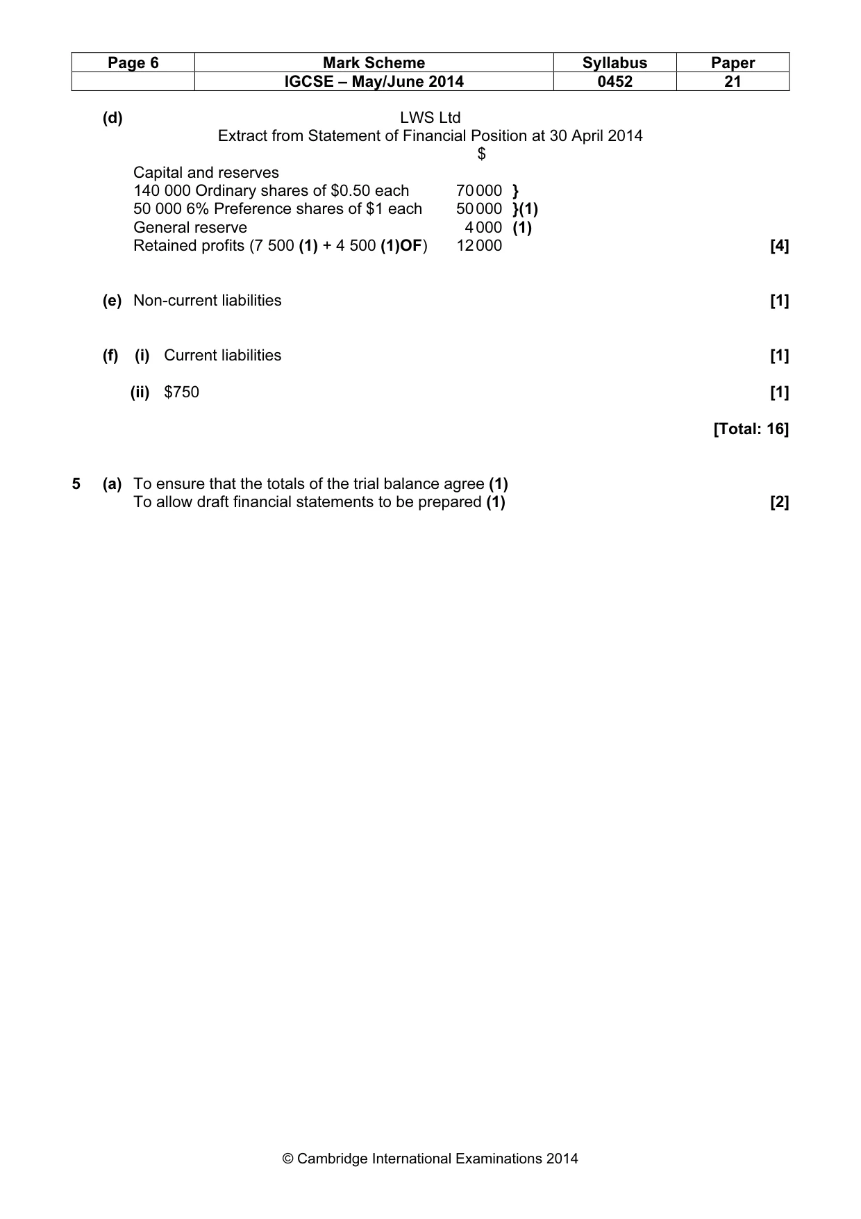 Mark scheme, page 6 of 9