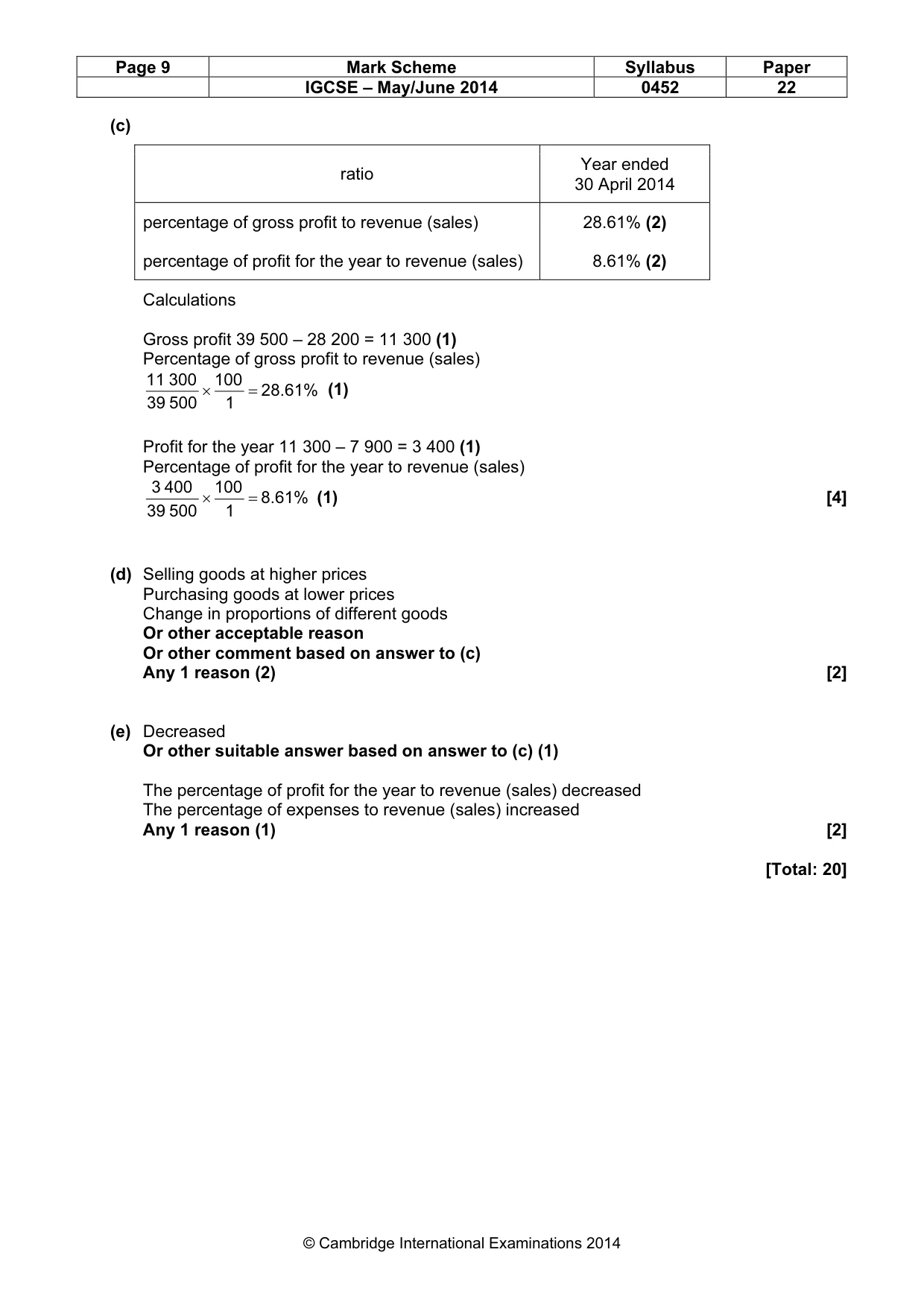 Mark scheme, page 9 of 9