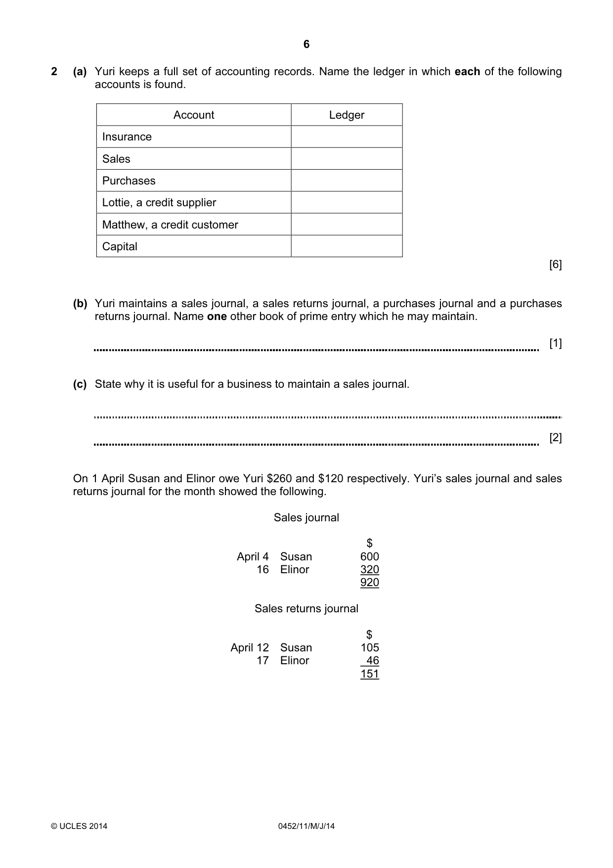 Cambridge IGCSE Accounting 0452 2014 May/June Paper 1 · Variant 1 question paper, page 6 of 20