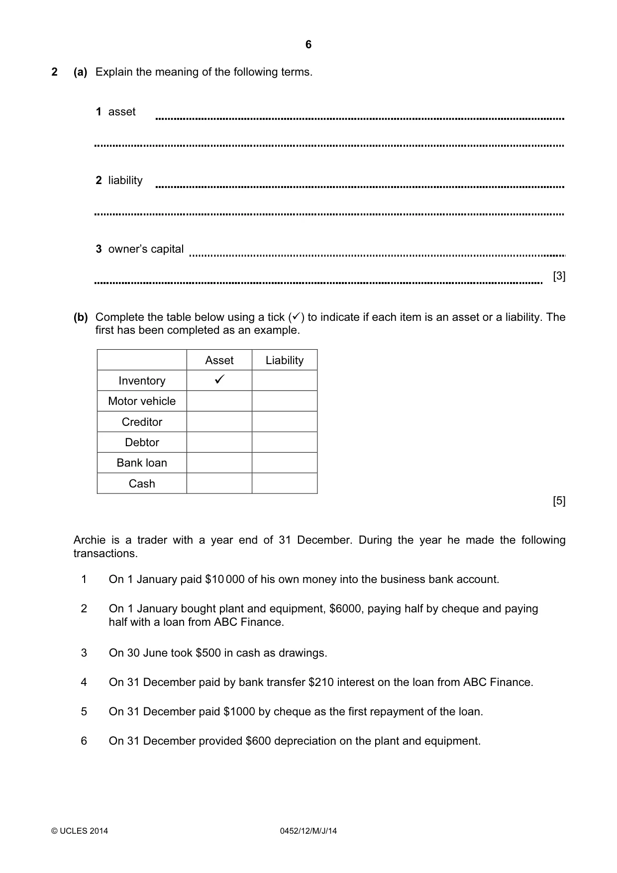 Cambridge IGCSE Accounting 0452 2014 May/June Paper 1 · Variant 2 question paper, page 6 of 20