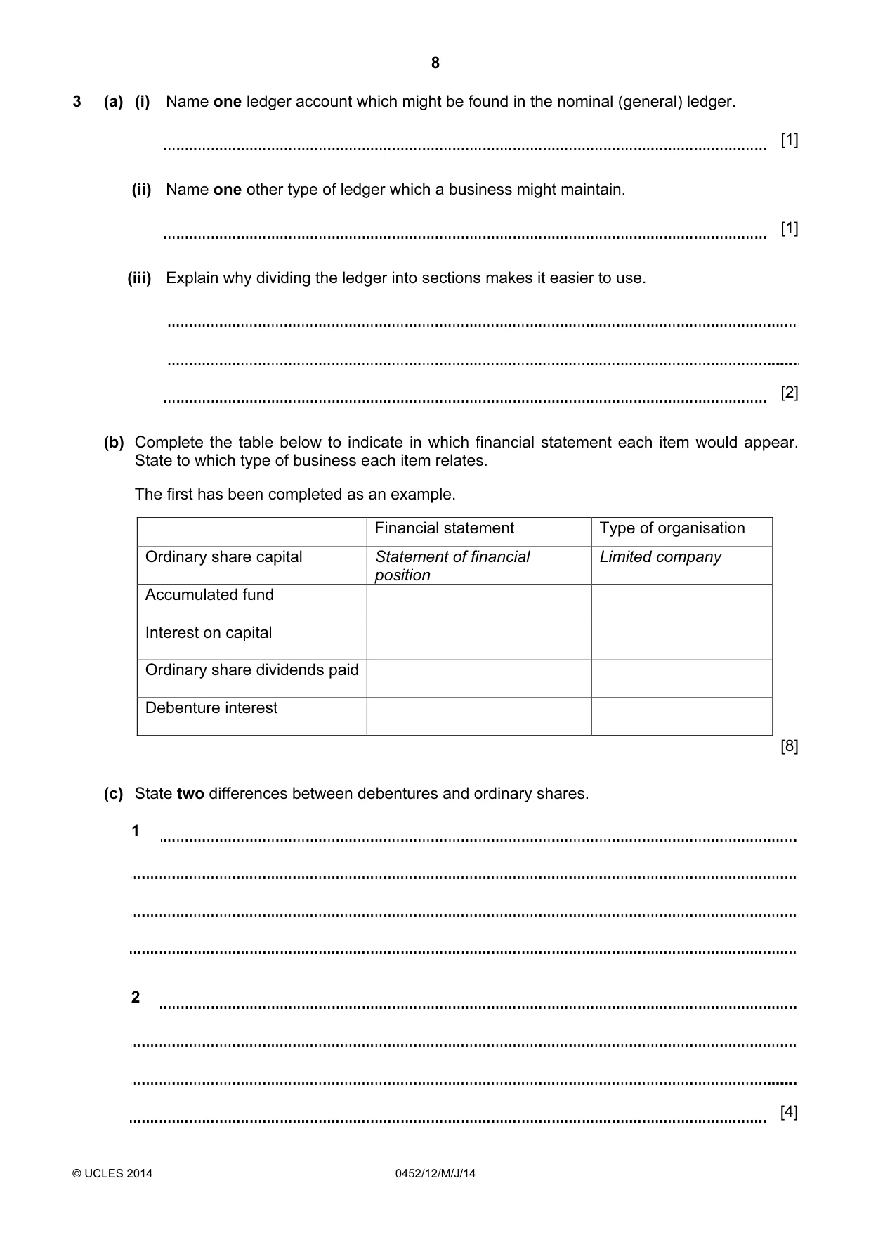 Cambridge IGCSE Accounting 0452 2014 May/June Paper 1 · Variant 2 question paper, page 8 of 20
