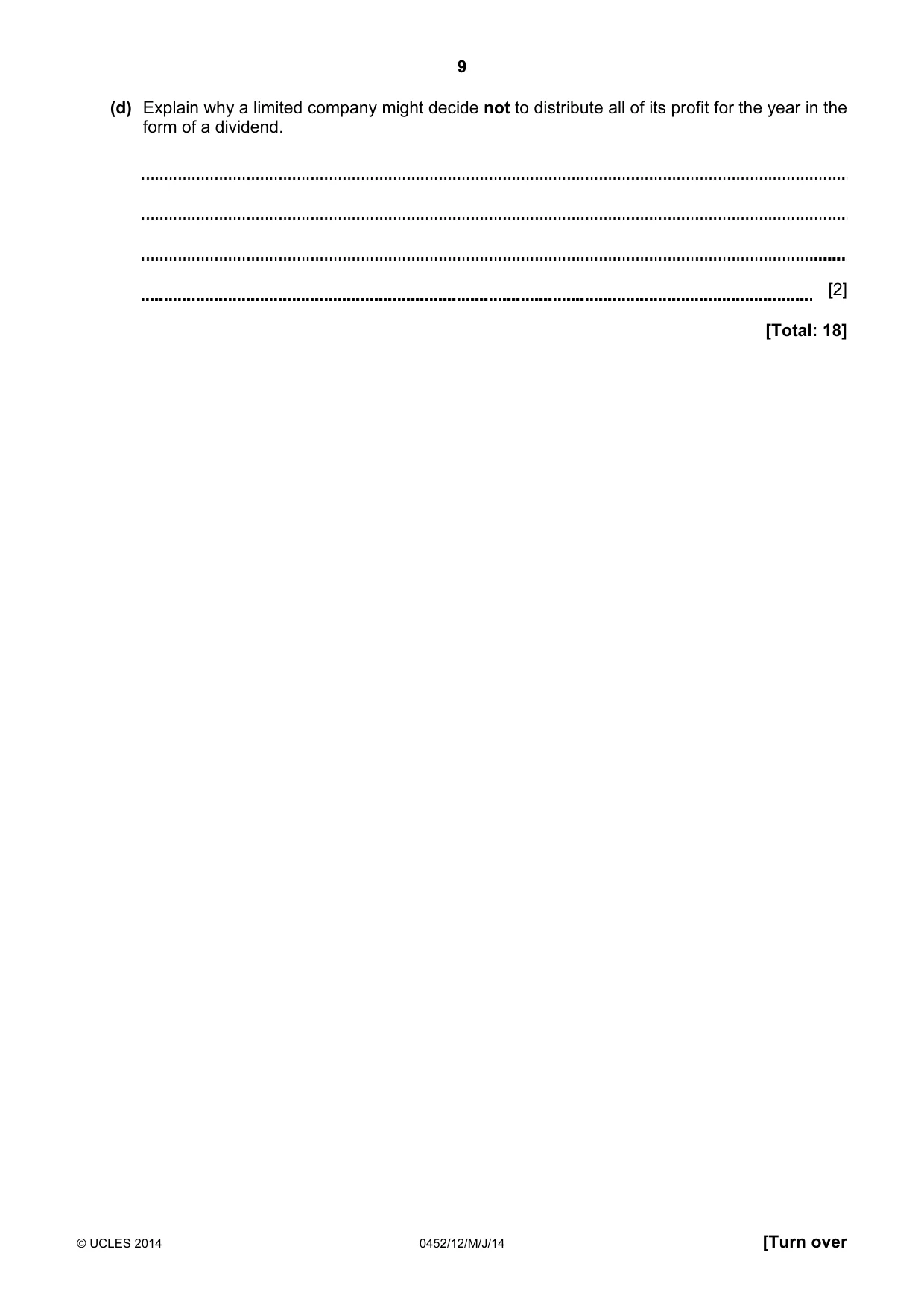 Cambridge IGCSE Accounting 0452 2014 May/June Paper 1 · Variant 2 question paper, page 9 of 20