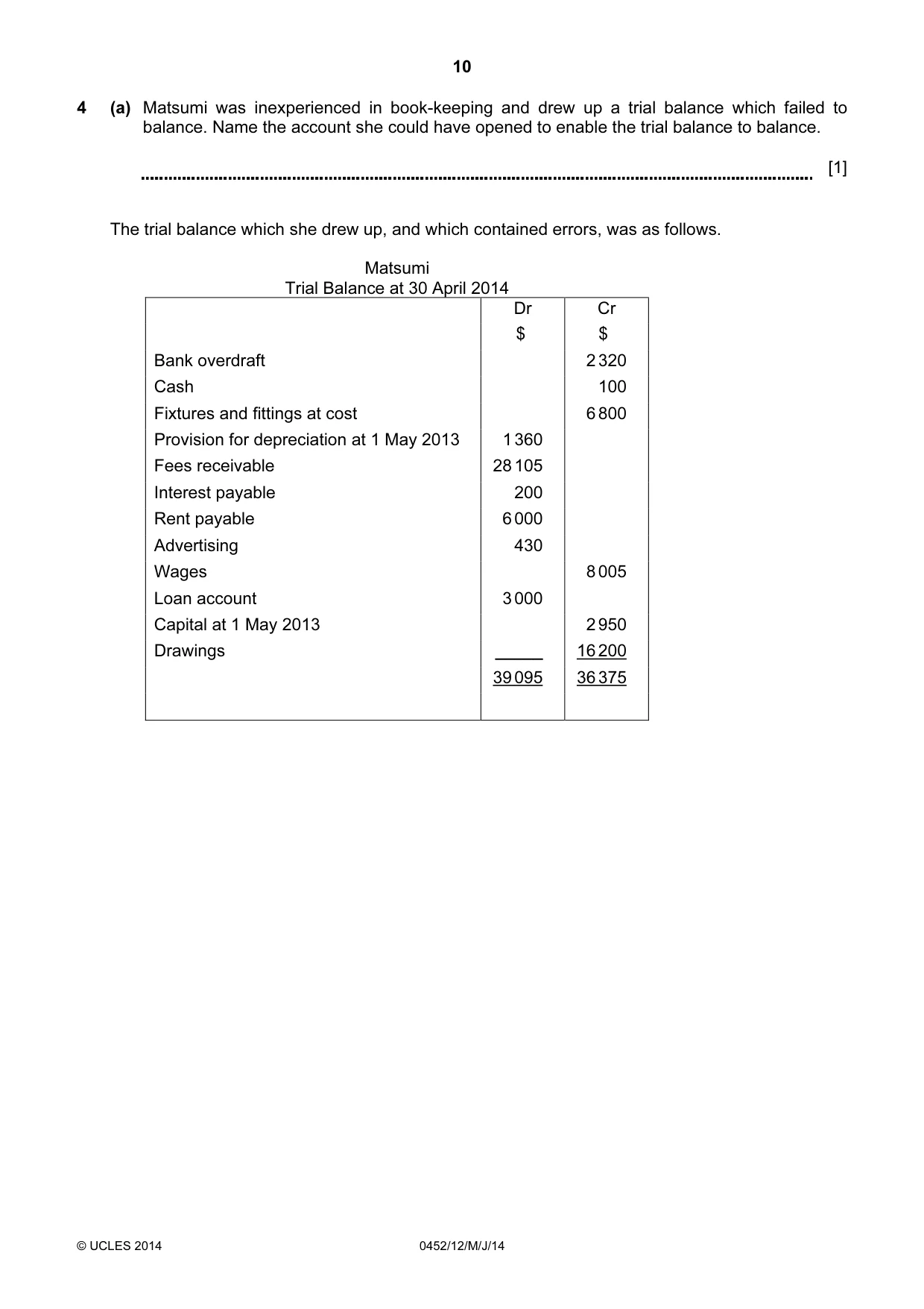 Cambridge IGCSE Accounting 0452 2014 May/June Paper 1 · Variant 2 question paper, page 10 of 20