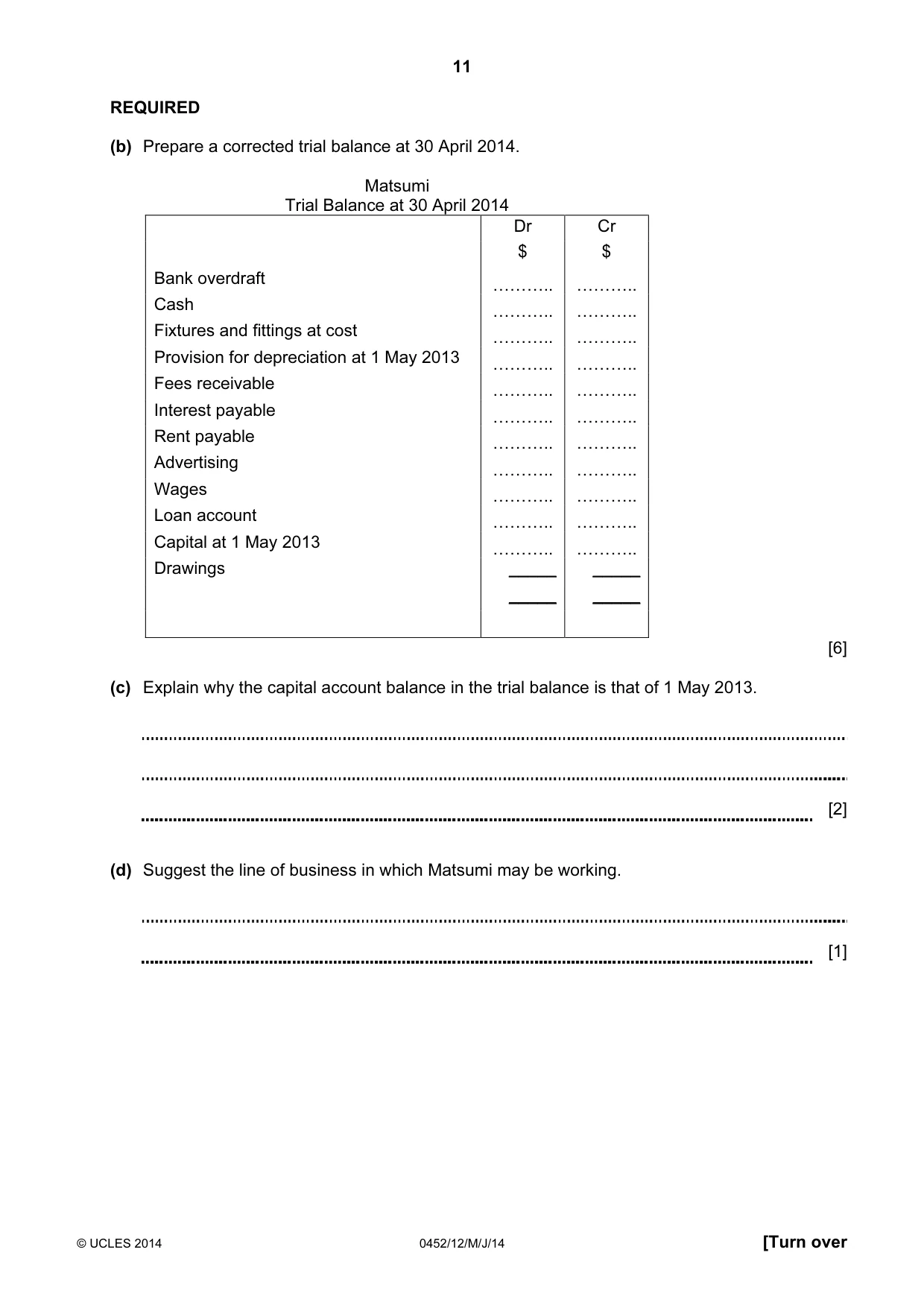 Cambridge IGCSE Accounting 0452 2014 May/June Paper 1 · Variant 2 question paper, page 11 of 20