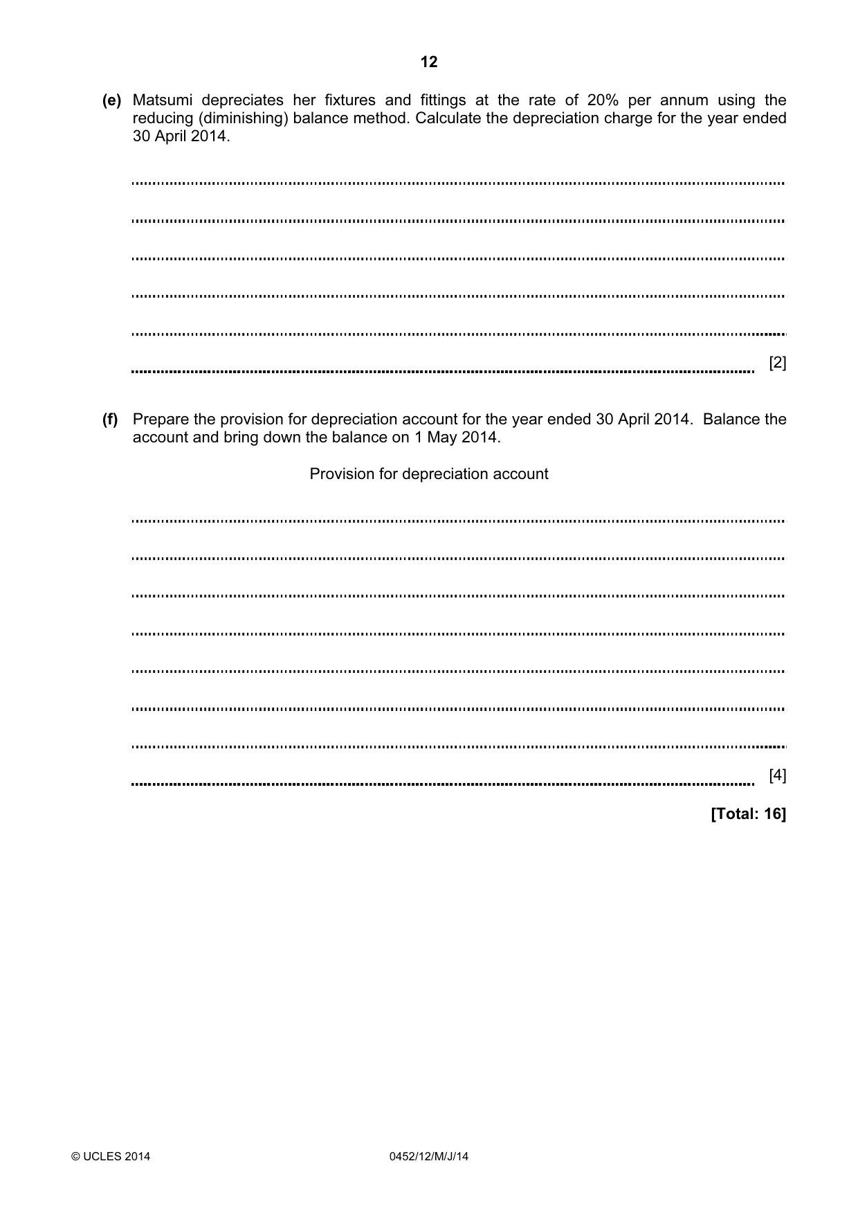 Cambridge IGCSE Accounting 0452 2014 May/June Paper 1 · Variant 2 question paper, page 12 of 20