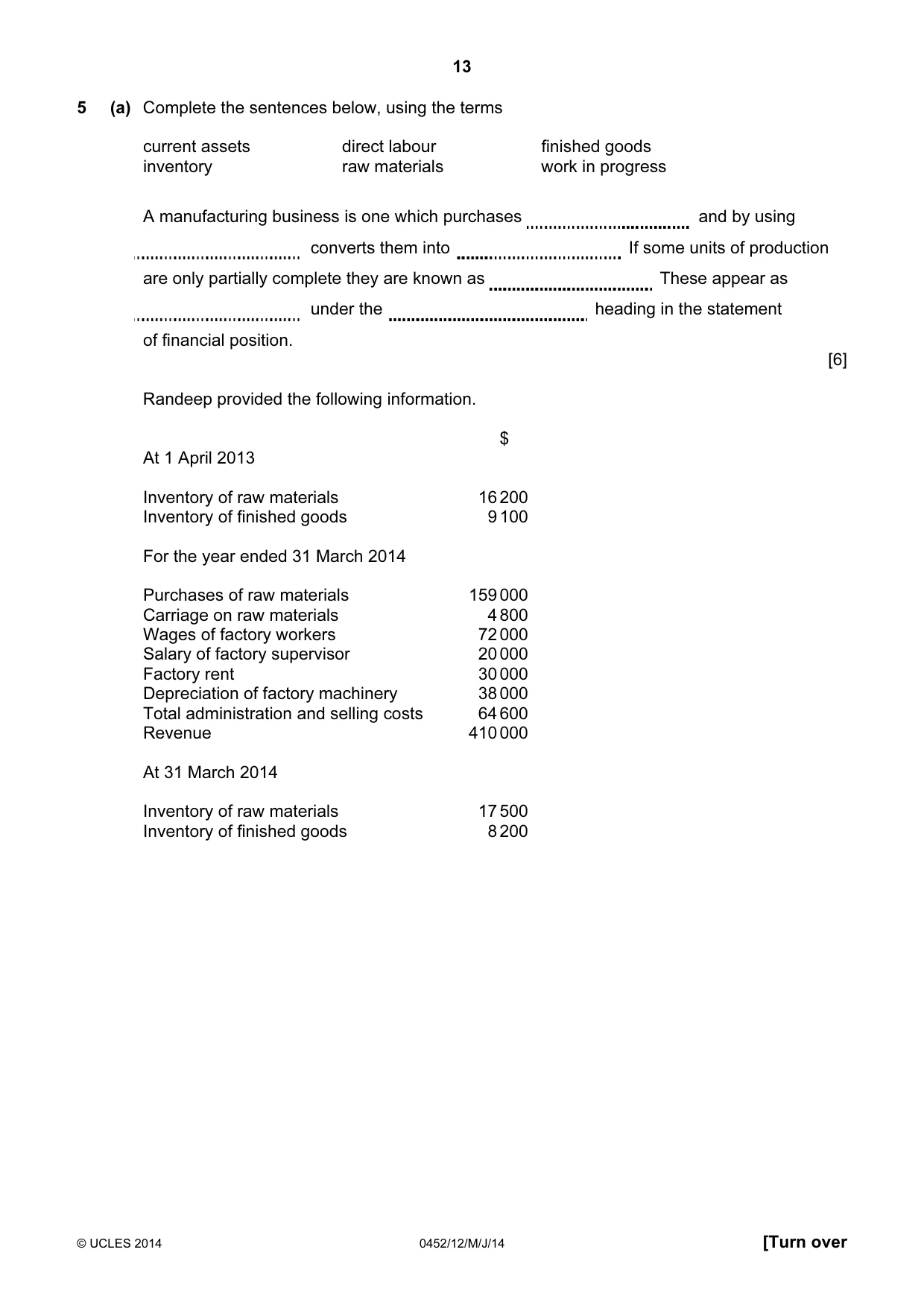 Cambridge IGCSE Accounting 0452 2014 May/June Paper 1 · Variant 2 question paper, page 13 of 20