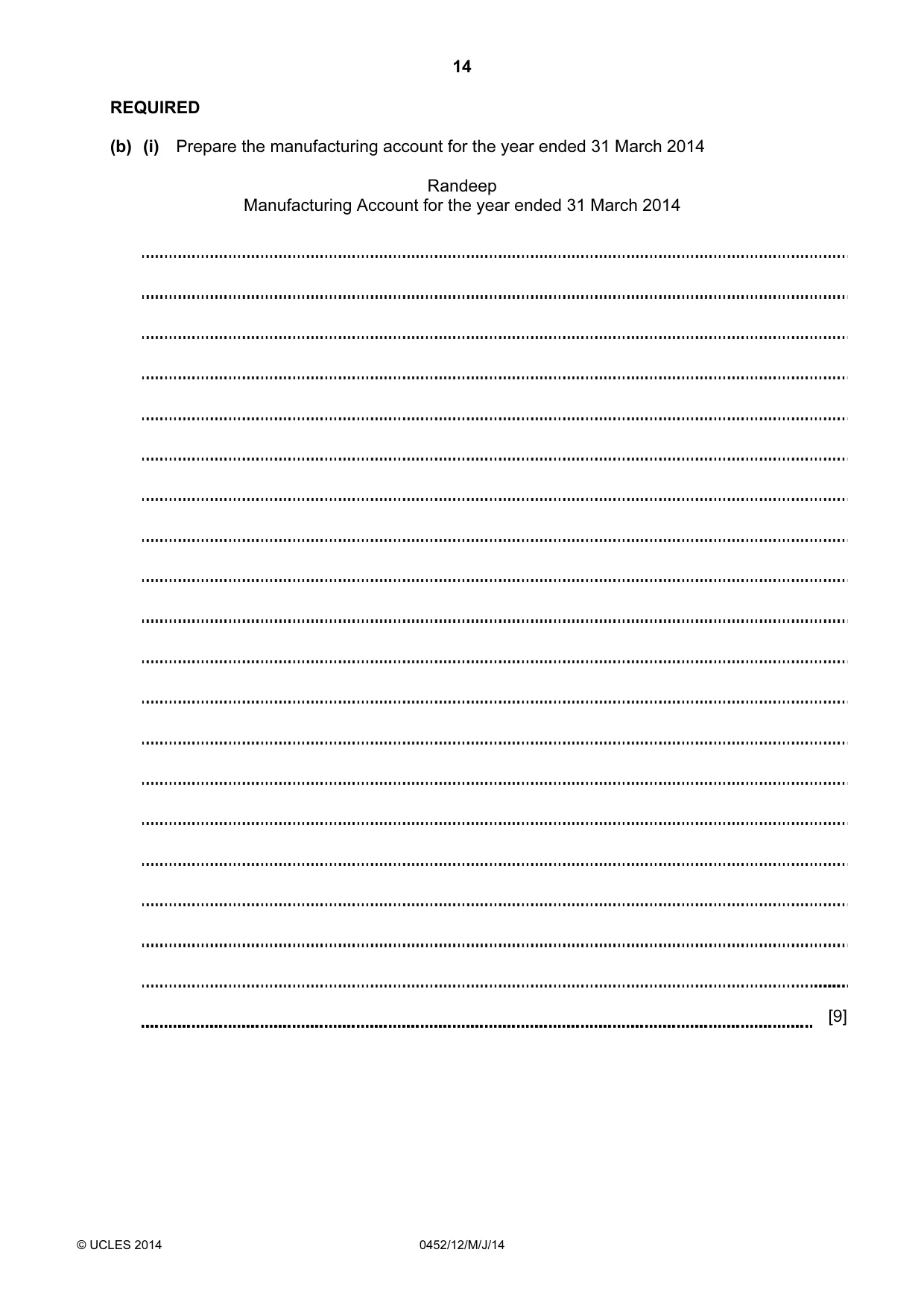Cambridge IGCSE Accounting 0452 2014 May/June Paper 1 · Variant 2 question paper, page 14 of 20