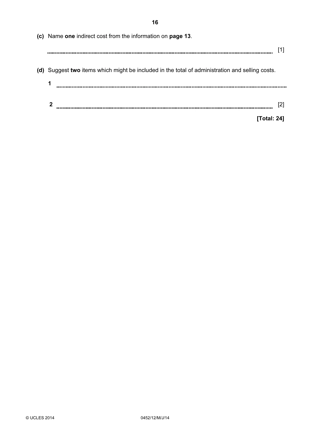 Cambridge IGCSE Accounting 0452 2014 May/June Paper 1 · Variant 2 question paper, page 16 of 20