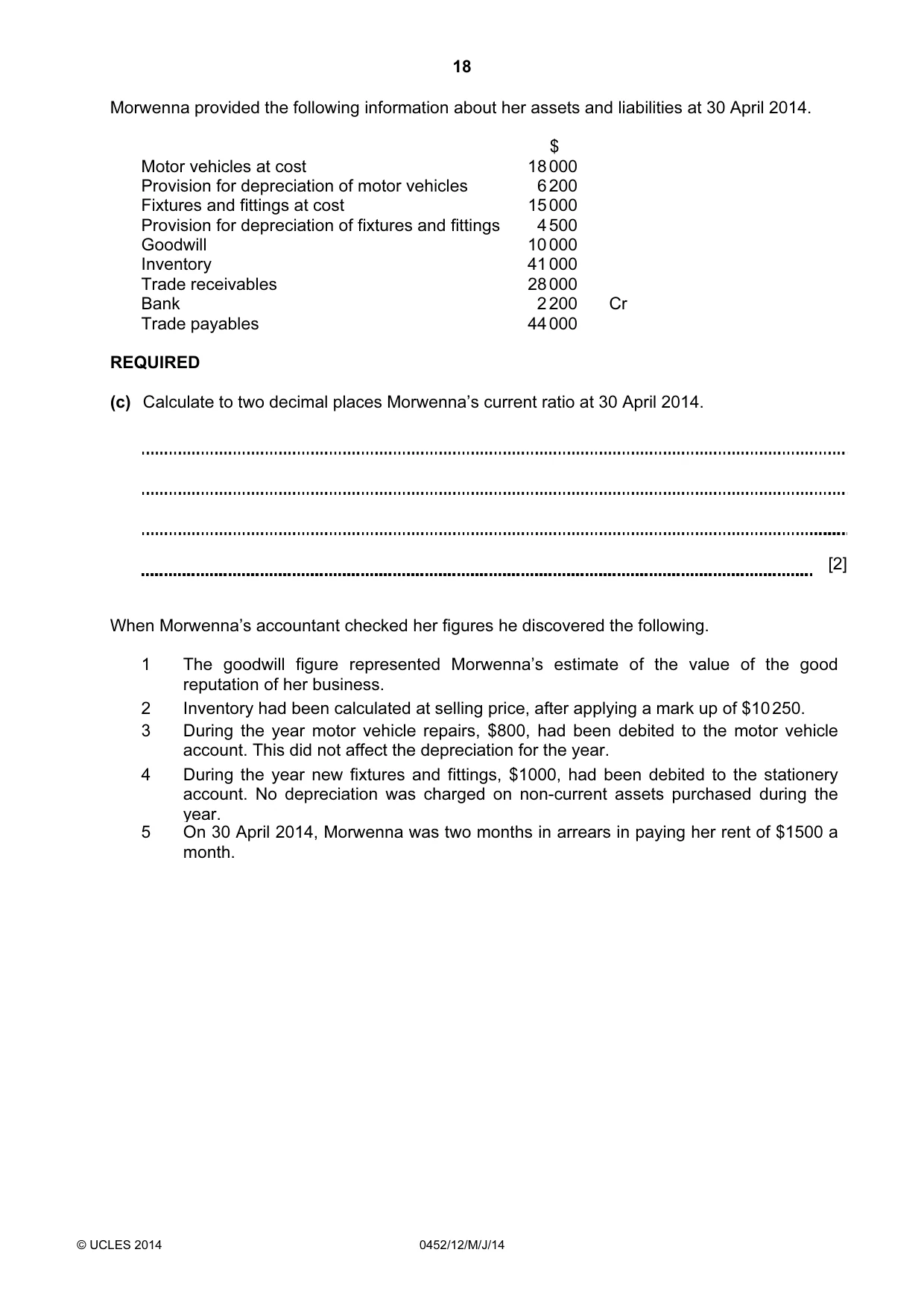 Cambridge IGCSE Accounting 0452 2014 May/June Paper 1 · Variant 2 question paper, page 18 of 20
