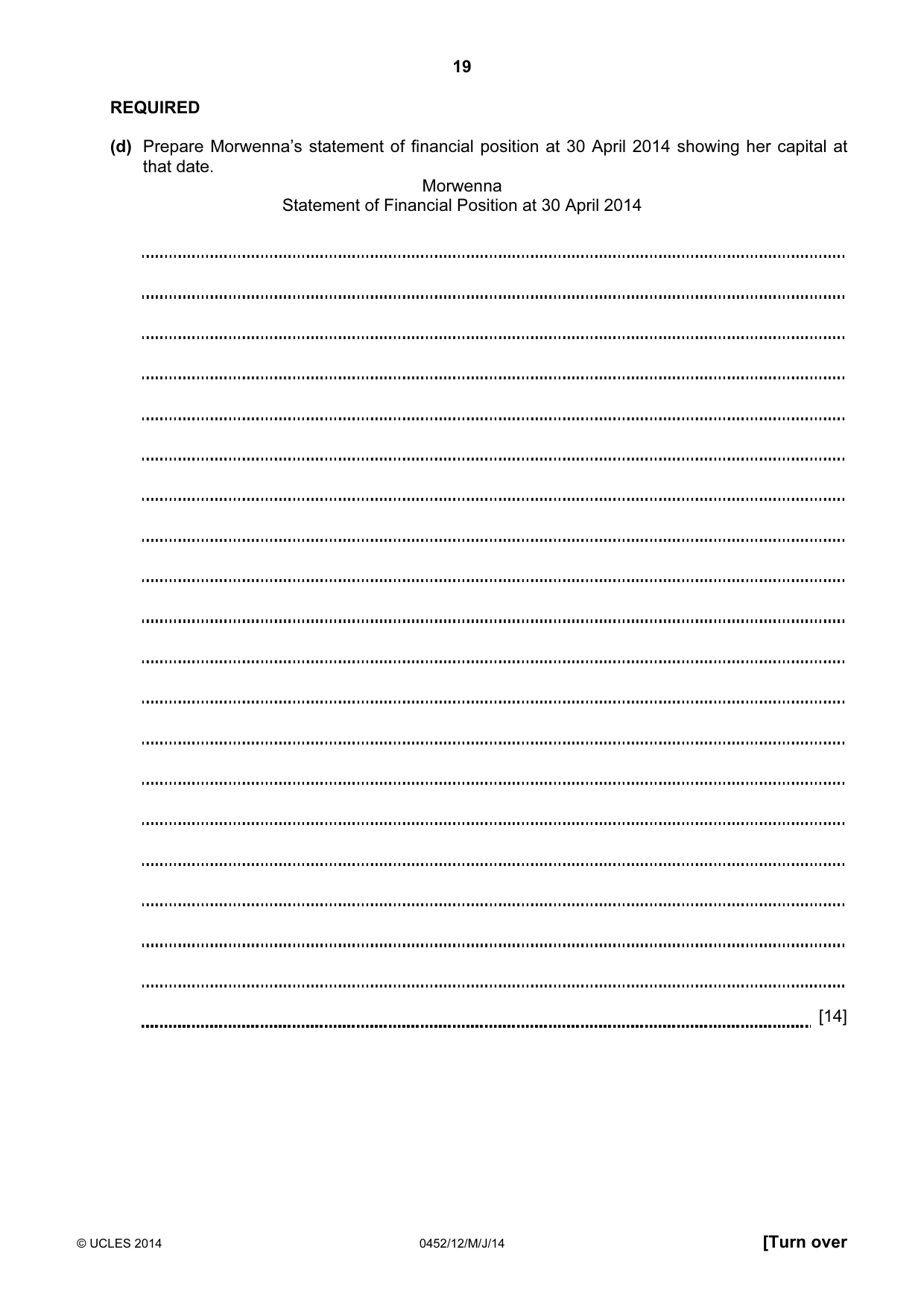 Cambridge IGCSE Accounting 0452 2014 May/June Paper 1 · Variant 2 question paper, page 19 of 20