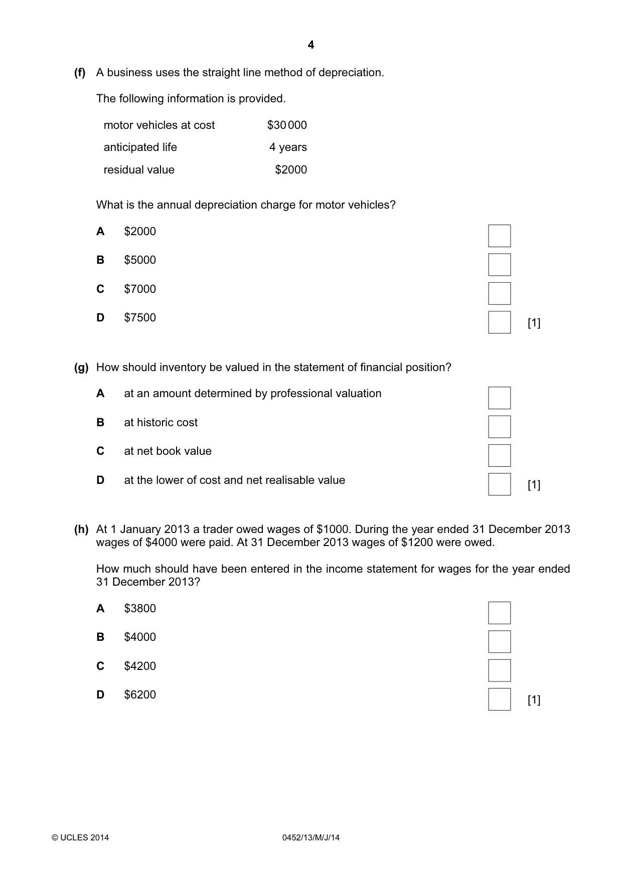 Cambridge IGCSE Accounting 0452 2014 May/June Paper 1 · Variant 3 question paper, page 4 of 20