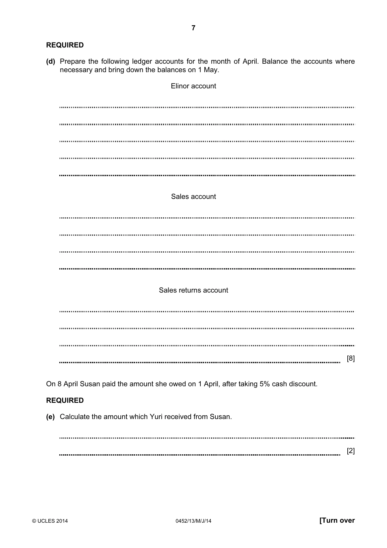 Cambridge IGCSE Accounting 0452 2014 May/June Paper 1 · Variant 3 question paper, page 7 of 20