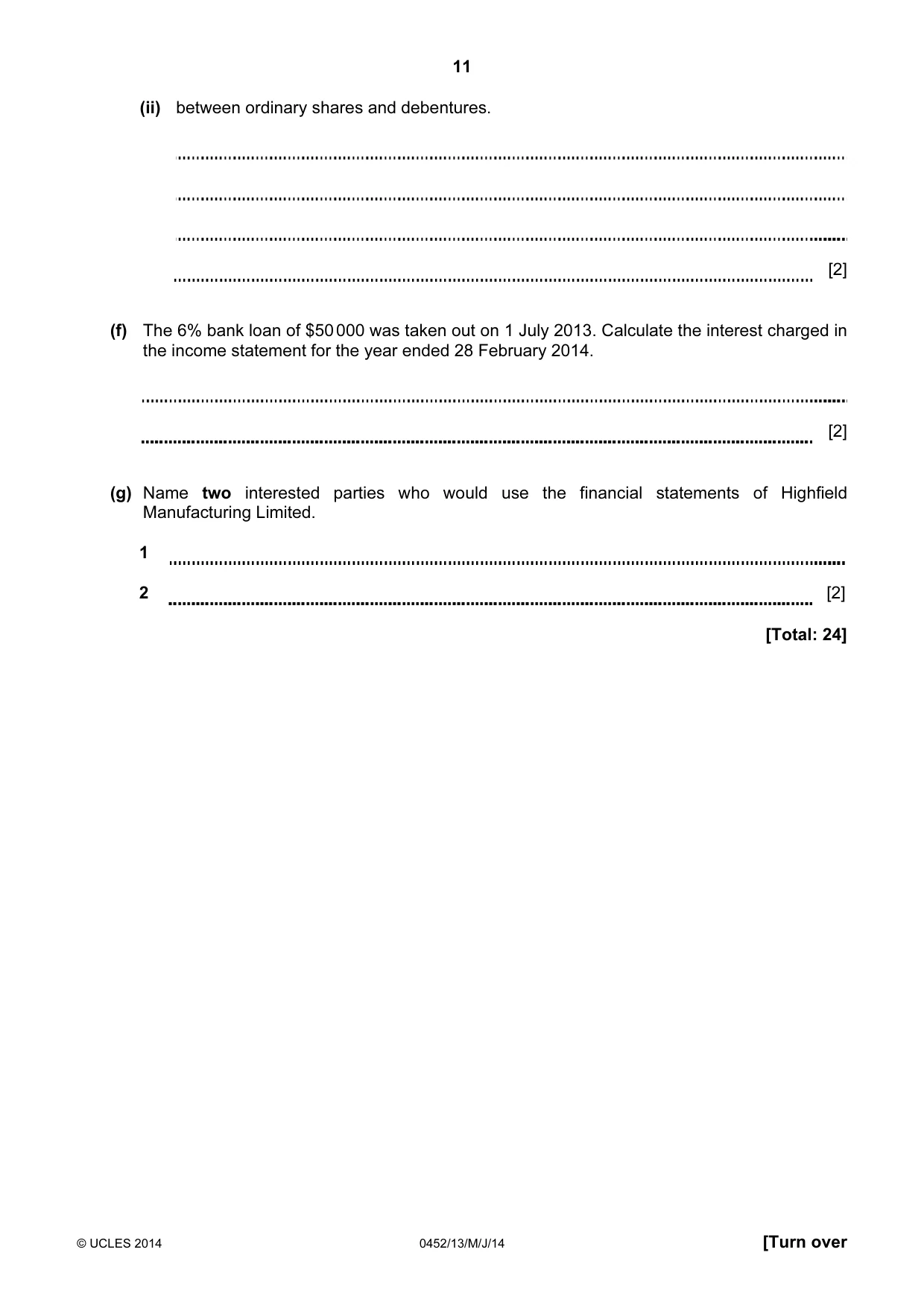 Cambridge IGCSE Accounting 0452 2014 May/June Paper 1 · Variant 3 question paper, page 11 of 20