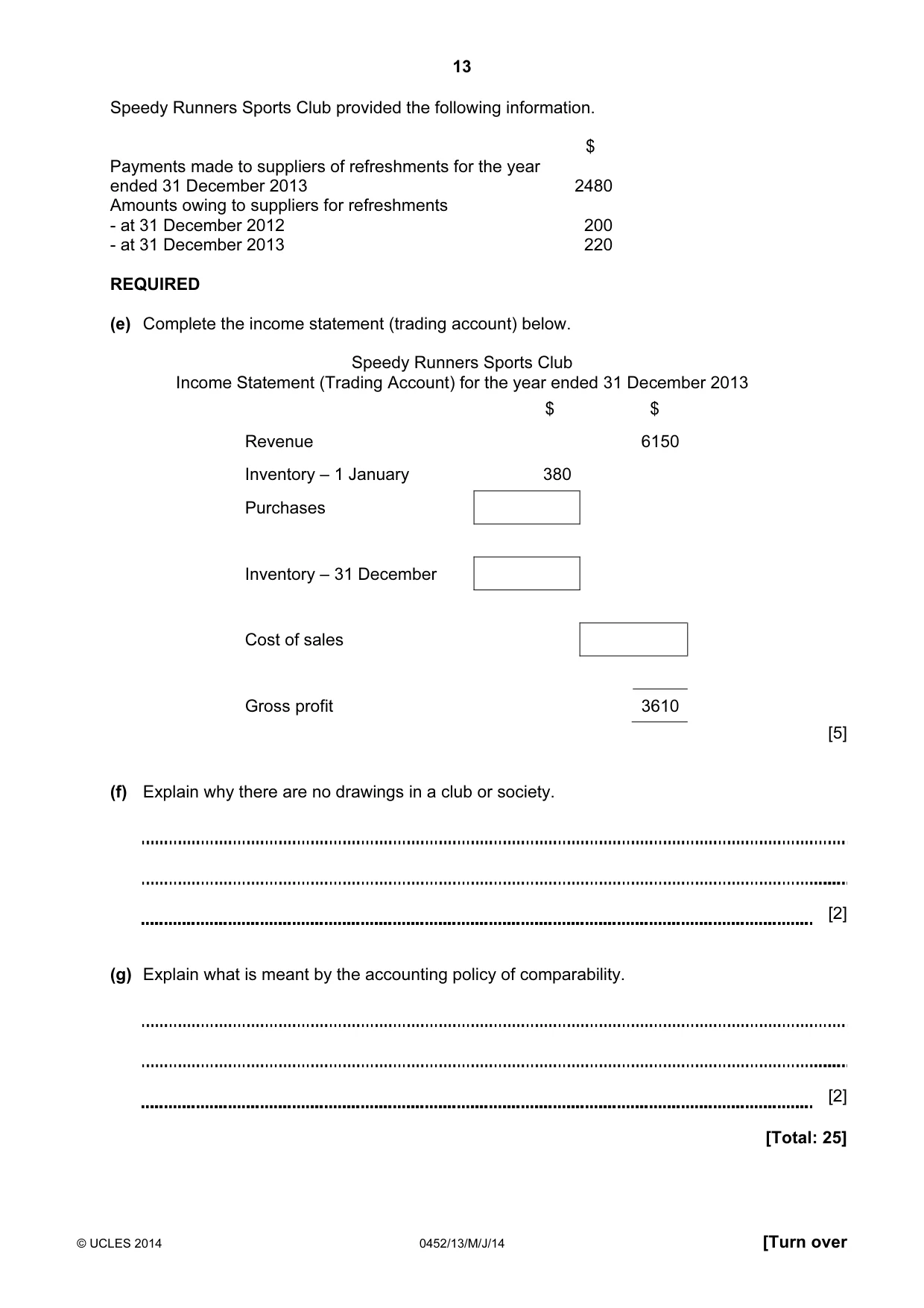 Cambridge IGCSE Accounting 0452 2014 May/June Paper 1 · Variant 3 question paper, page 13 of 20