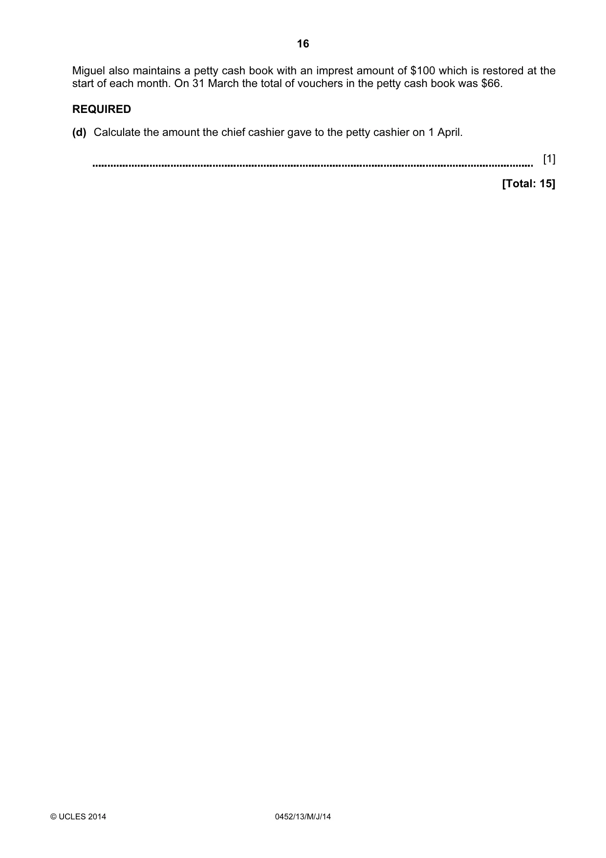 Cambridge IGCSE Accounting 0452 2014 May/June Paper 1 · Variant 3 question paper, page 16 of 20