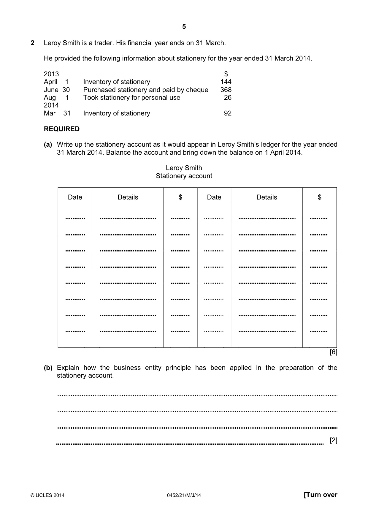 Cambridge IGCSE Accounting 0452 2014 May/June Paper 2 · Variant 1 question paper, page 5 of 20