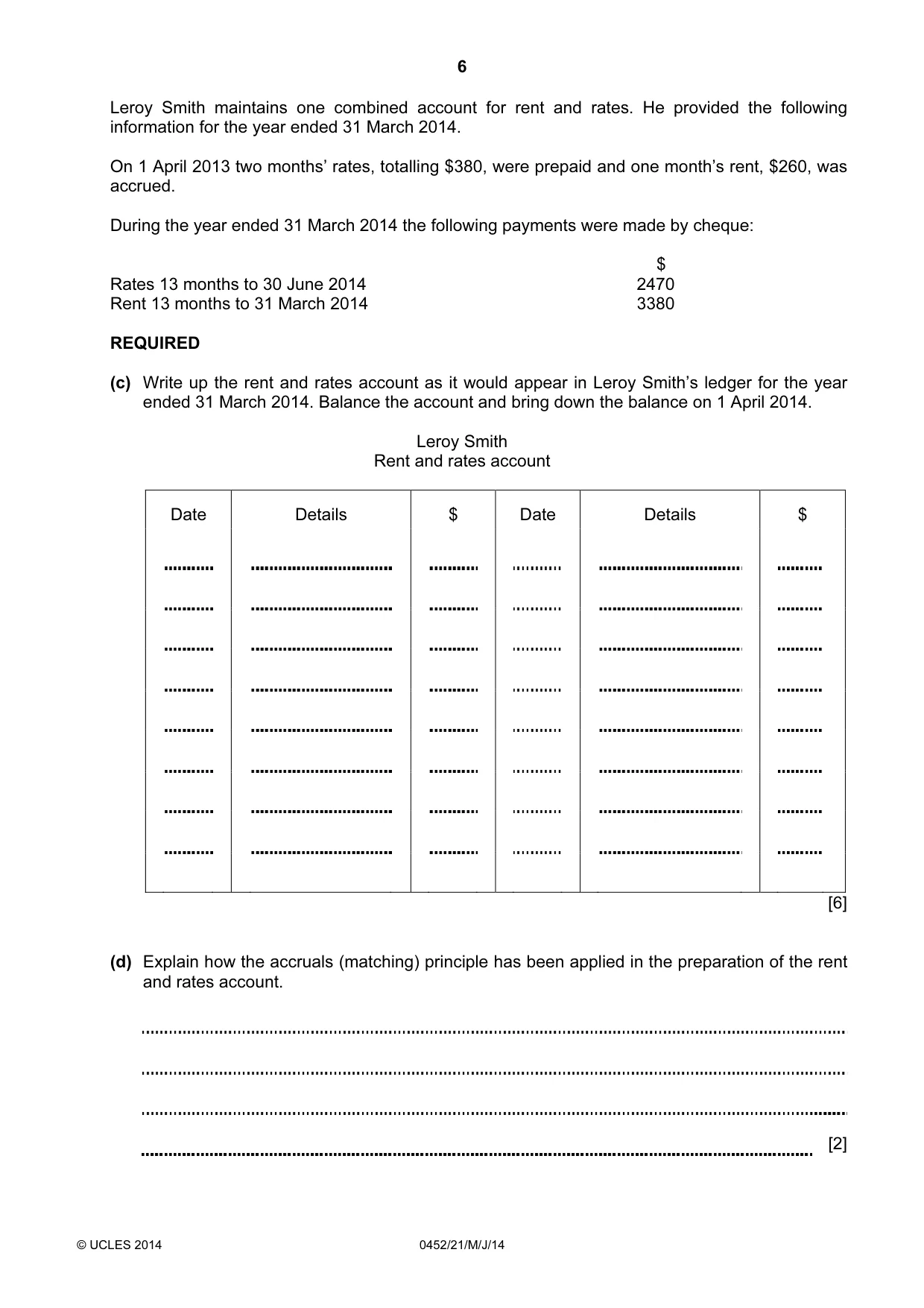 Cambridge IGCSE Accounting 0452 2014 May/June Paper 2 · Variant 1 question paper, page 6 of 20