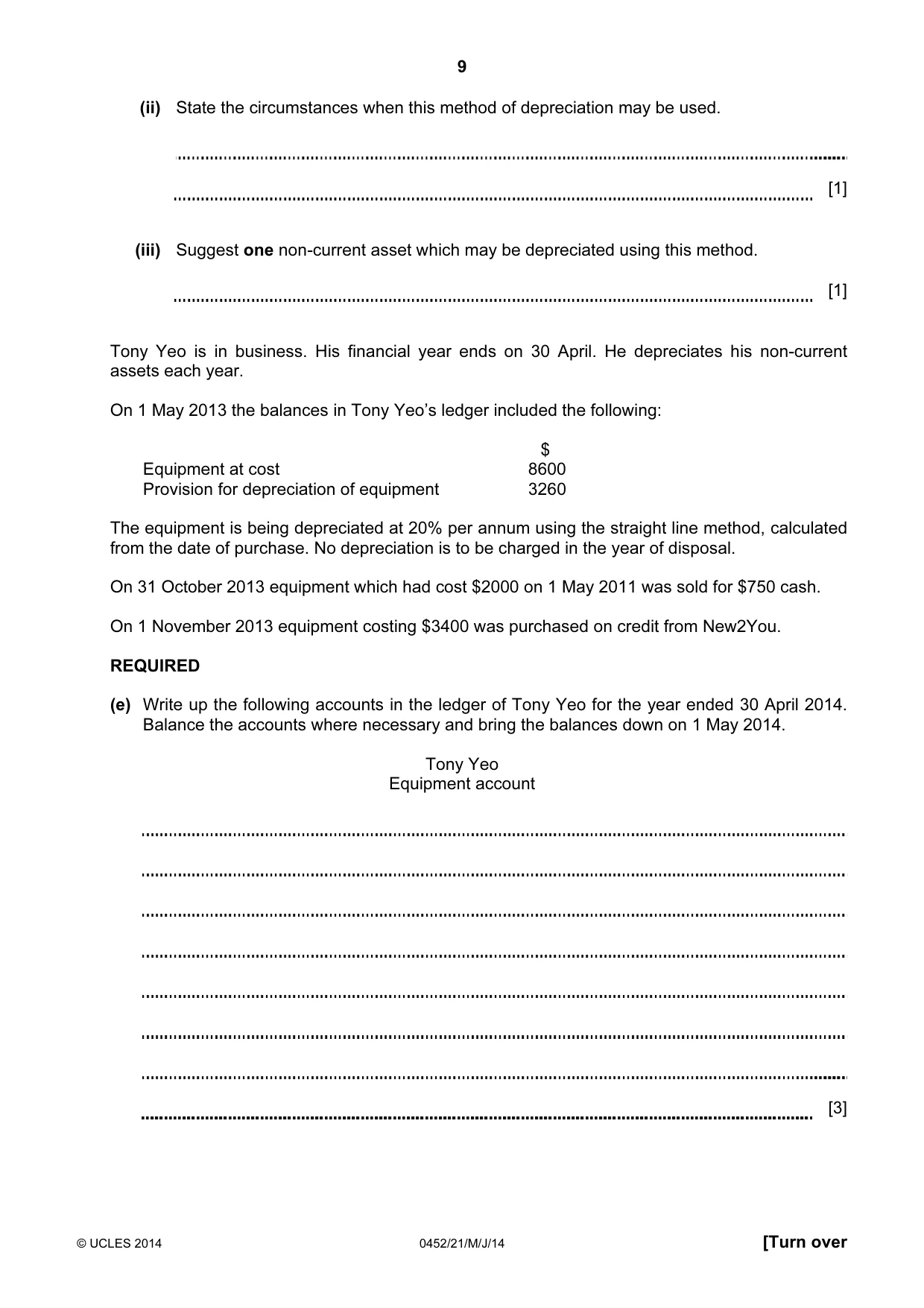 Cambridge IGCSE Accounting 0452 2014 May/June Paper 2 · Variant 1 question paper, page 9 of 20