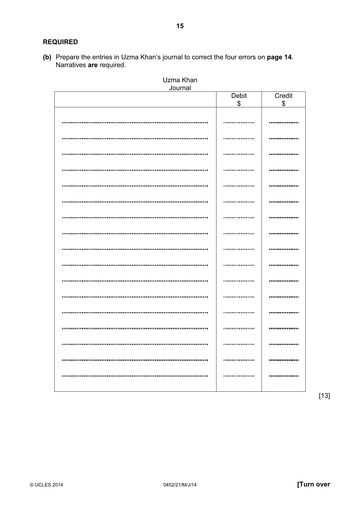 Cambridge IGCSE Accounting 0452 2014 May/June Paper 2 · Variant 1 question paper, page 15 of 20